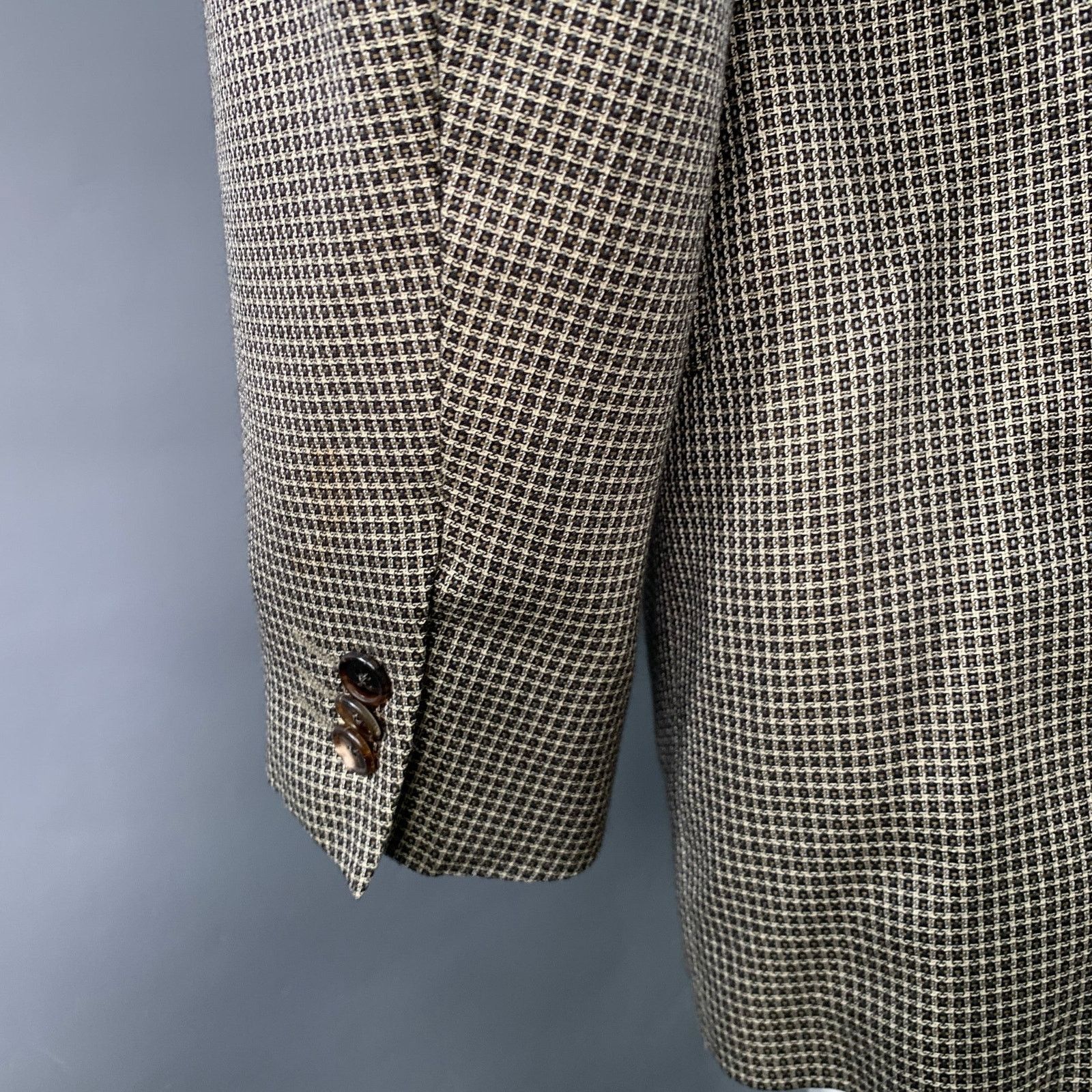Corneliani Regular Black White Grid Silk Virgin Wool Notch Lapel Coat Size 46R - 5 Thumbnail