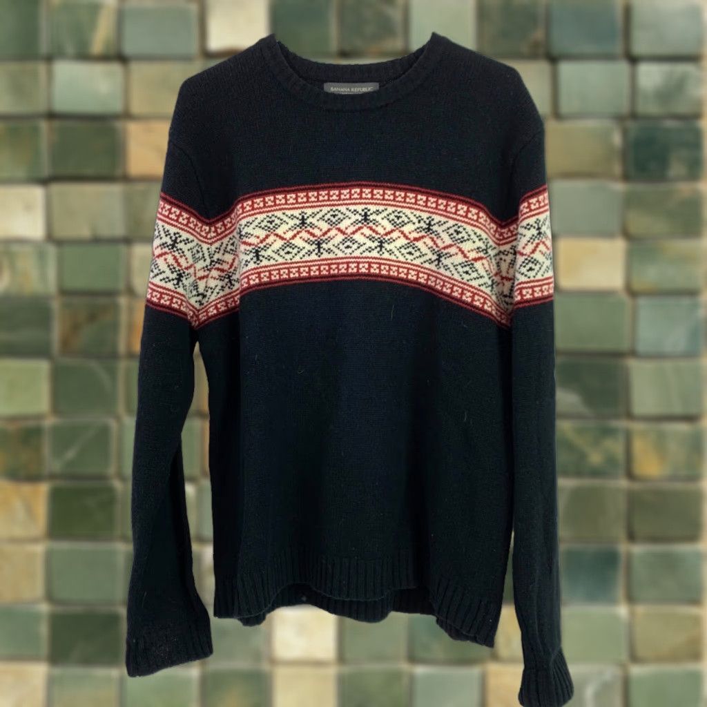 Banana Republic VINTAGE Banana Republic Factory Fair Isle Lambswool Black Sweater Large Size US L / EU 52-54 / 3 - 1 Thumbnail