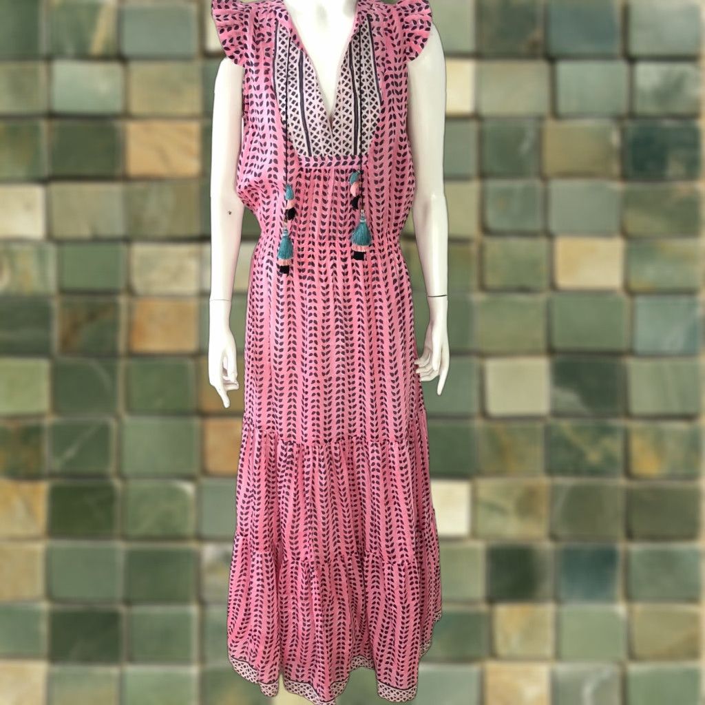 Bell Bell Maxi Dress Pink Cotton Silk A-Line Sleeveless V-Neck 58" Long Regular S Womens Bell Vintage: No Size S / US 4 / IT 40 - 1 Thumbnail