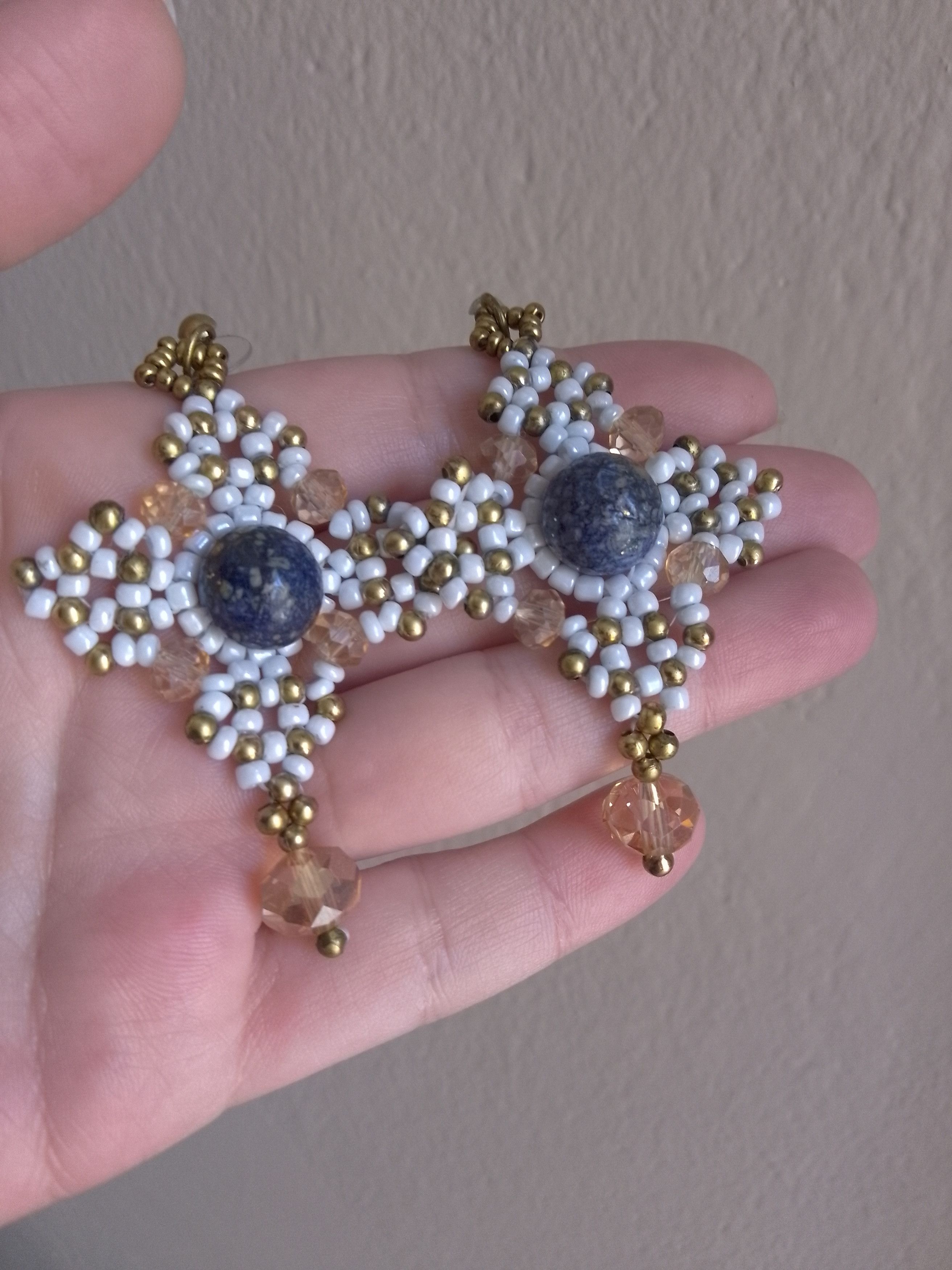 Handmade Beaded earrings natural blue Lapis lazuli gemstones Size ONE SIZE - 6 Thumbnail