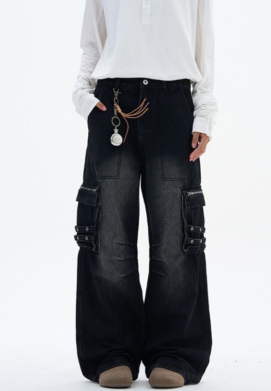 Japanese Brand High-street distressed straight multi-pocket cargo jeans Size US 32 / EU 48 - 1 Thumbnail