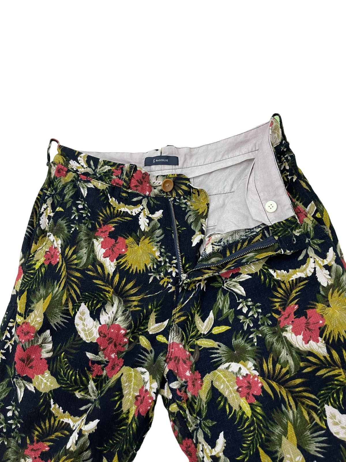 Japanese Brand Florals Hemp Rage Blue Cropped Pant Regular 7🟦0 Size US 31 - 8 Thumbnail