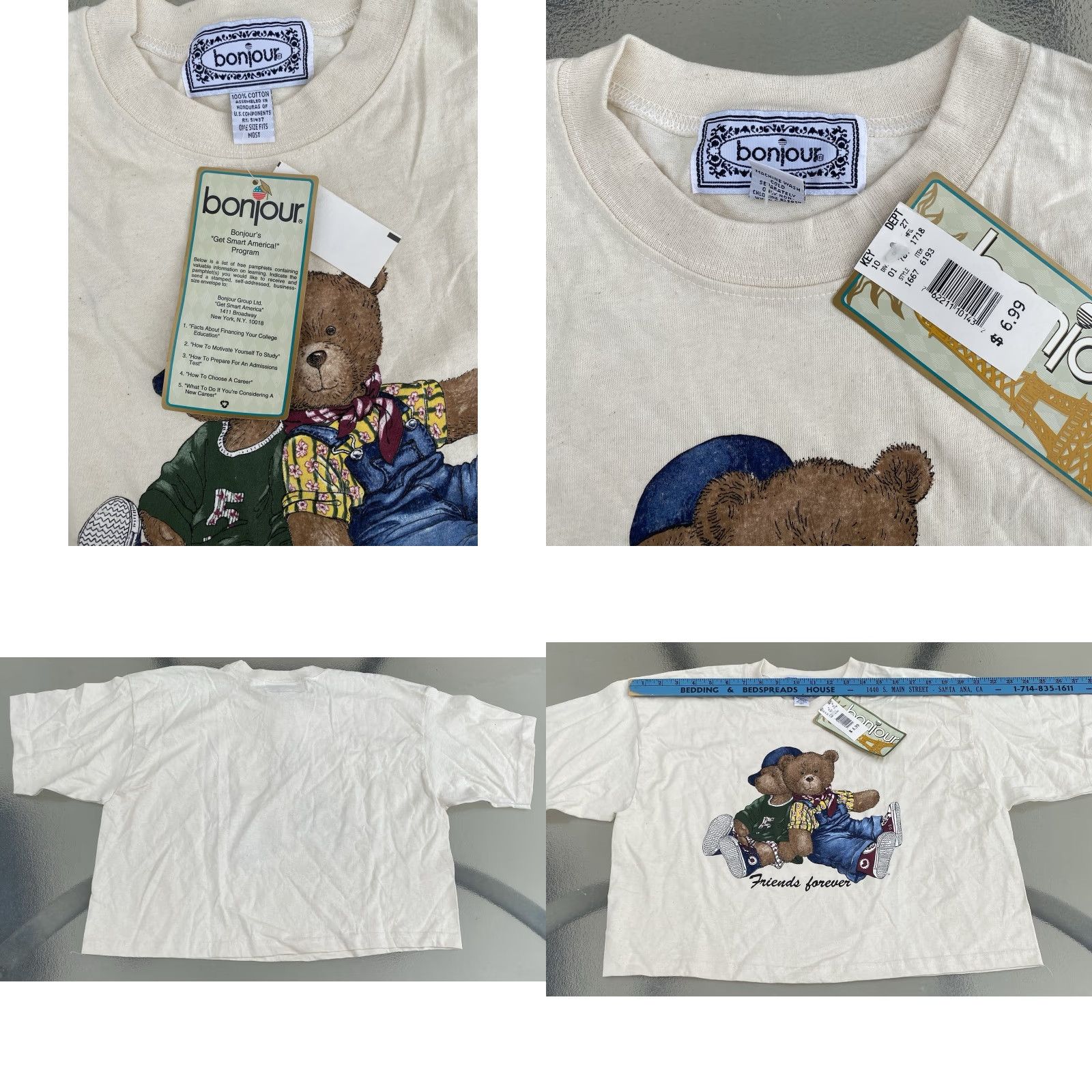Vintage VINTAGE Bonjour Teddy Bear Friends Forever One Size Crop Top T Shirt Half Shirt Shirt One Size Ivory Graphic 1990s Mens Womens Girls Boys Size ONE SIZE - 9 Thumbnail