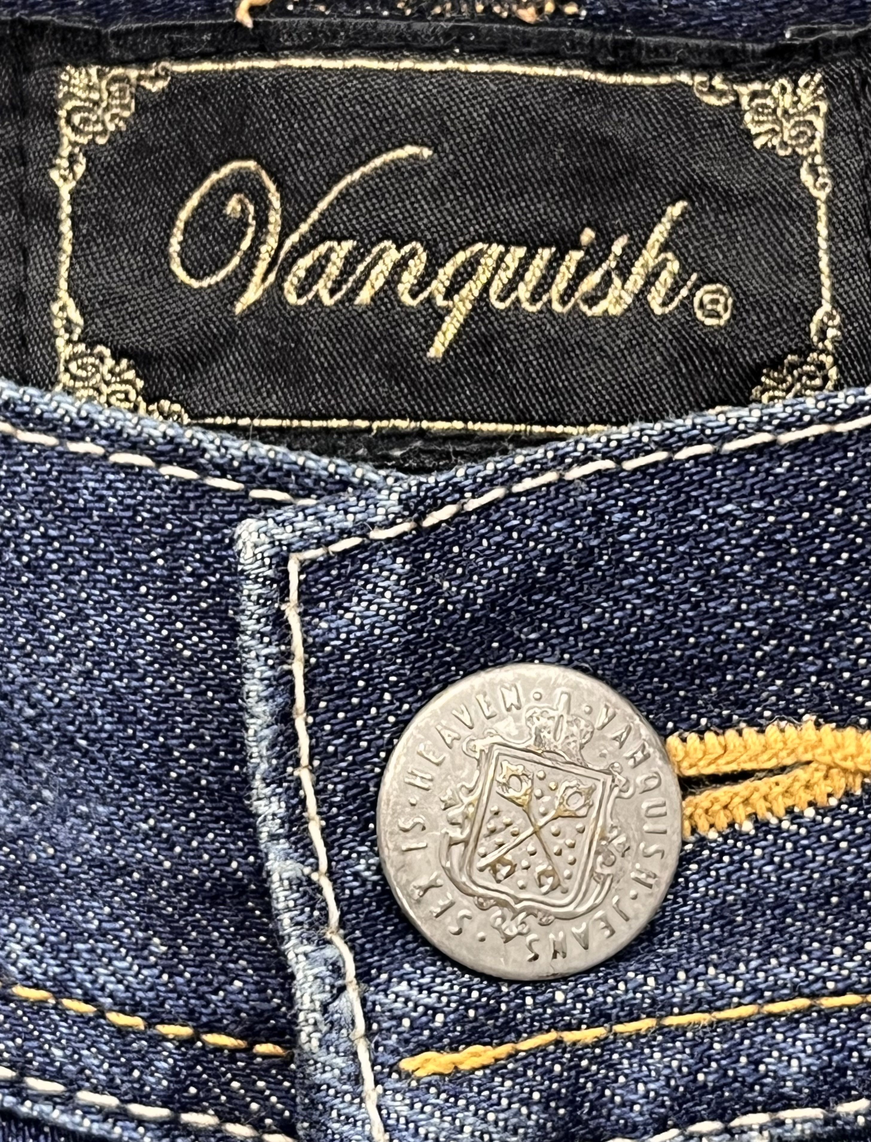 🔥FYE🔥Vintage VANQUISH Designer Punk Studded Ripped Flare