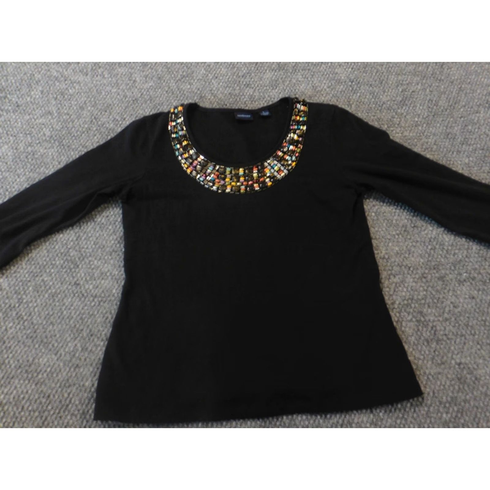 Vintage Westbound Womens Blouse Small Black Pullover Top Embellishments Stretch Paisley Long Sleeve Round Neck Casual Cotton Spandex Ruffle Size S / US 4 / IT 40 - 2 Thumbnail