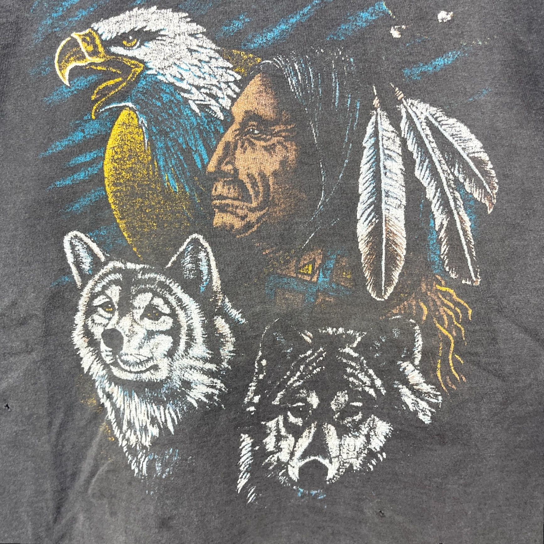 Native VINTAGE Sun Faded Native Biker Wolf Eagle Nature T Shirt 2XL Black Mens T-Shirt 90s- Style Converse Size US XXL / EU 58 / 5 - 6 Thumbnail