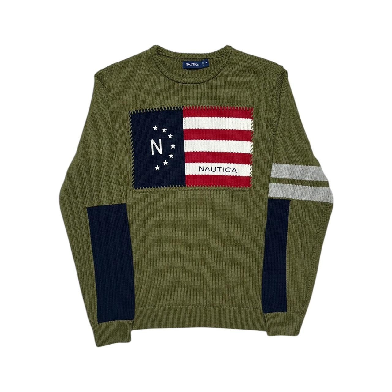 Nautica × Vintage Nautica Knitted Sweater Flag Intarsia Olive Size US M / EU 48-50 / 2 - 1 Thumbnail