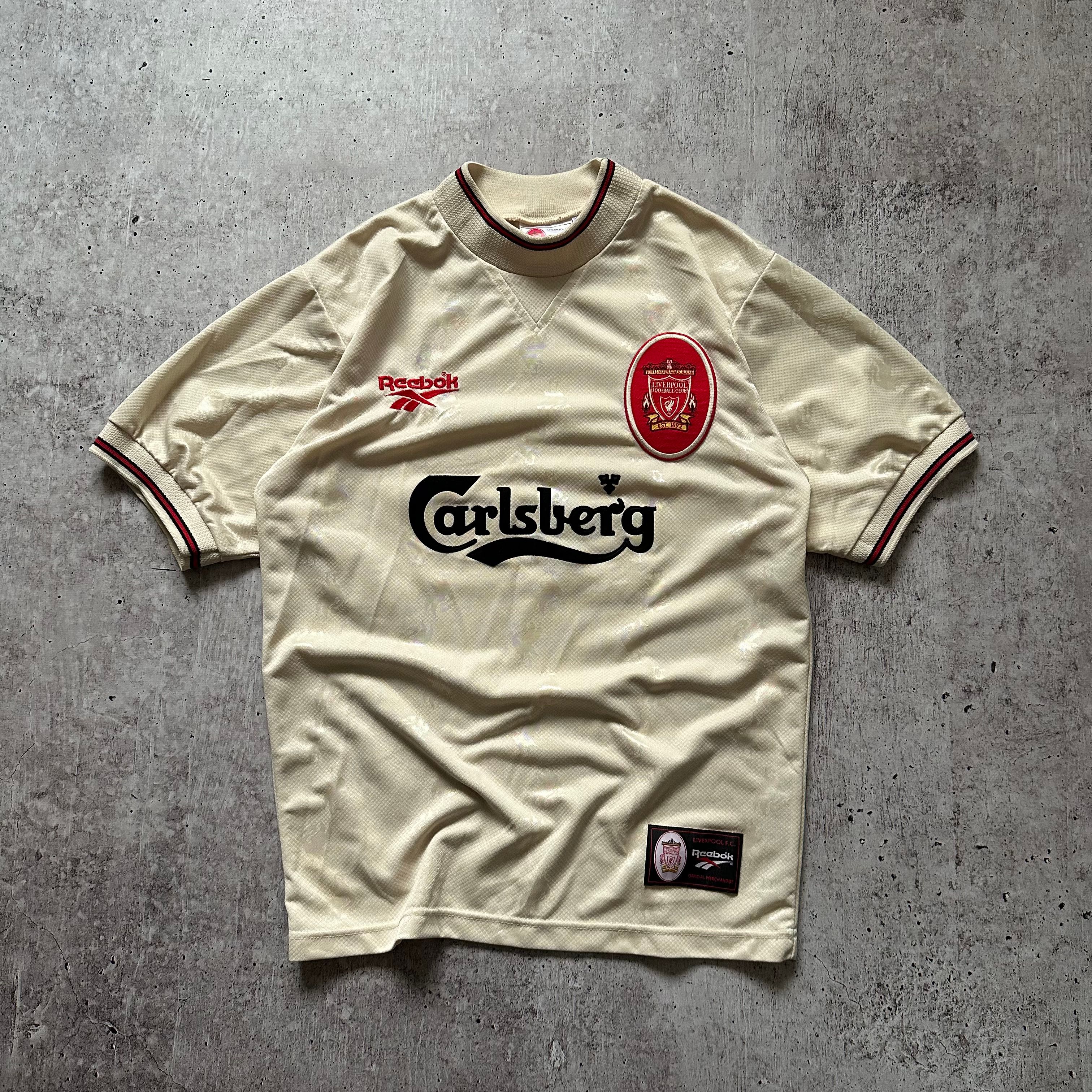 Pre-owned Liverpool X Reebok Vintage Liverpool Fc 96-97 Reebok Carlsberg Soccer Jersey In Beige