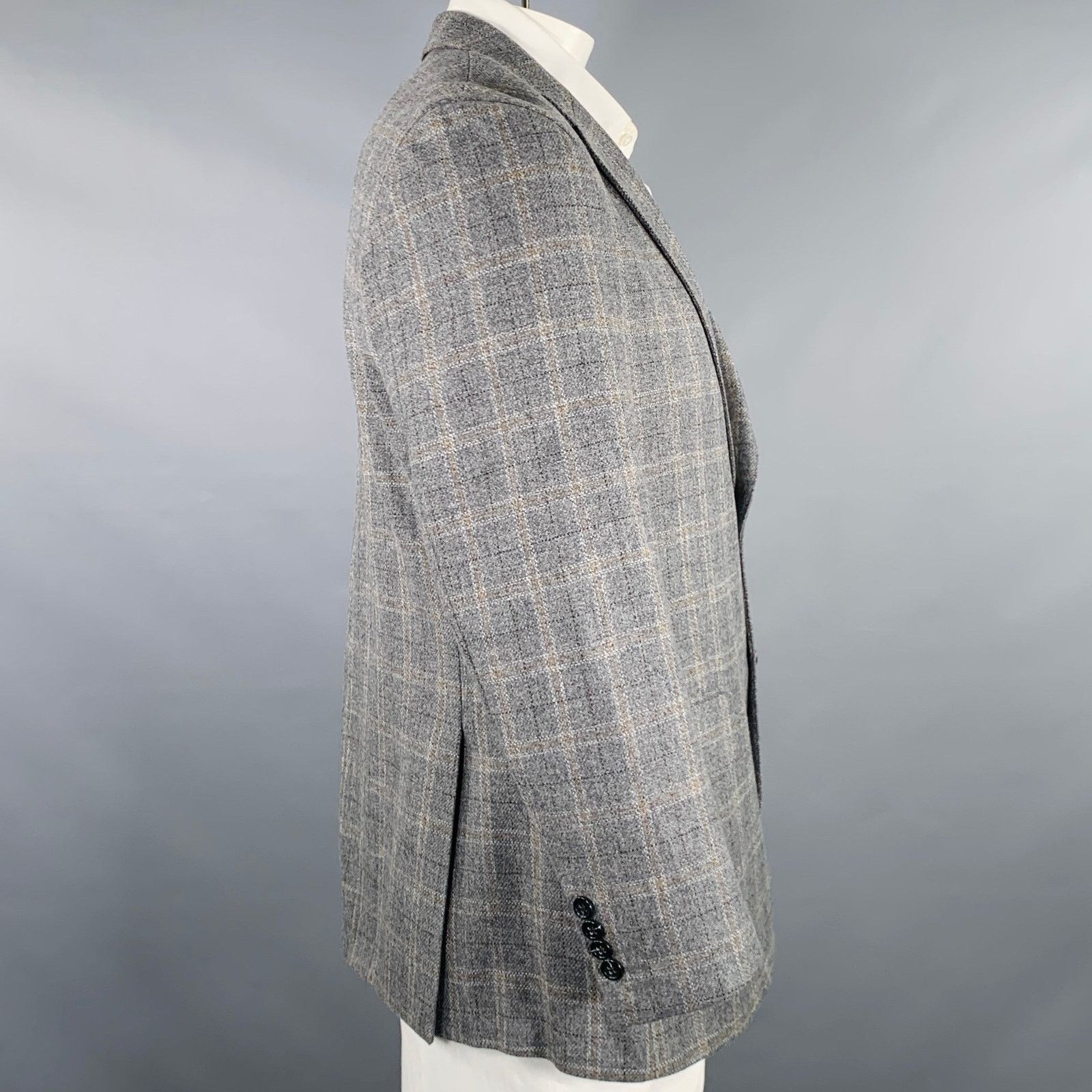 Other BARONI Size 42 Grey Plaid Wool Notch Lapel Sport Coat Size 42R - 3 Thumbnail
