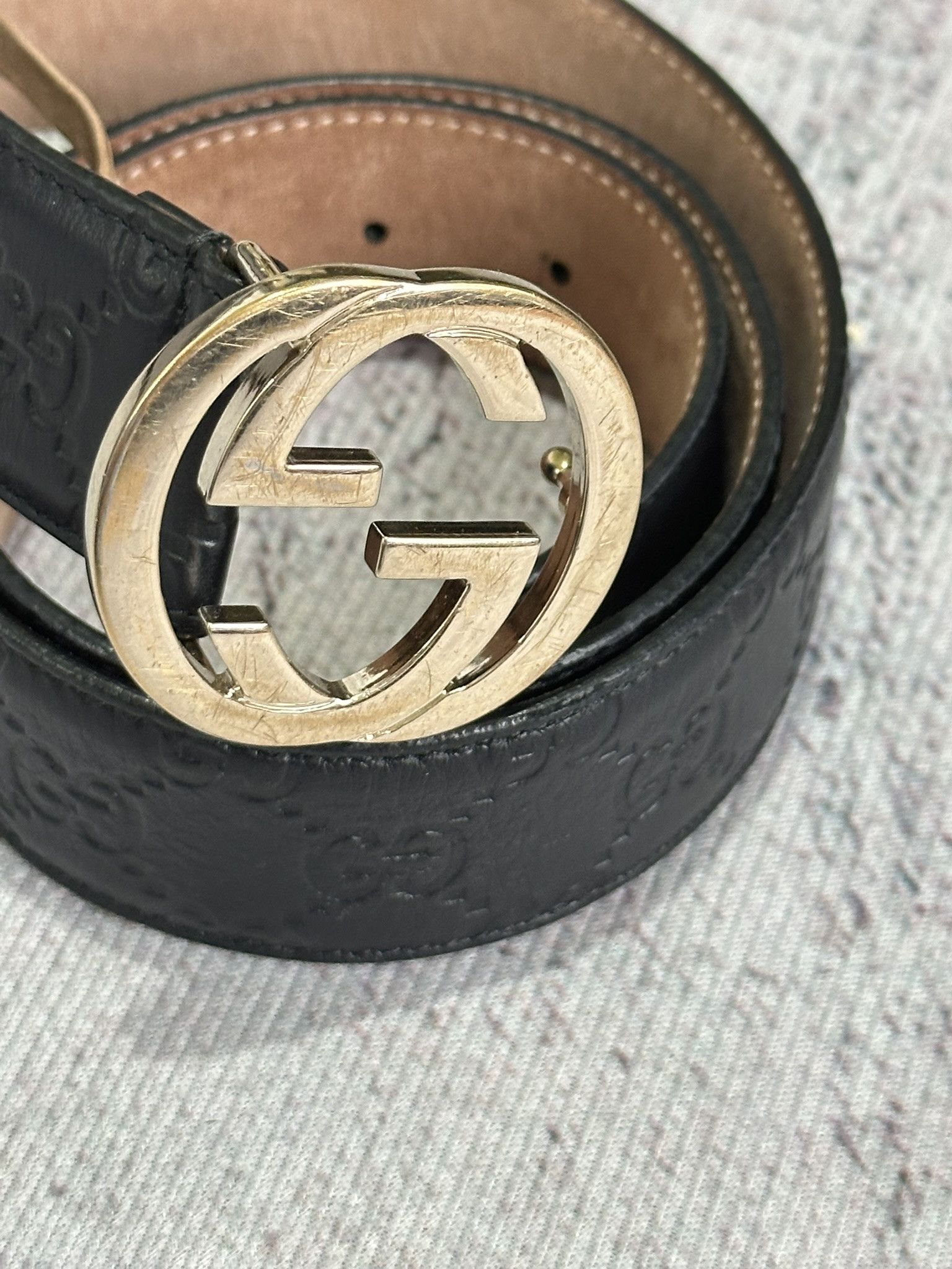 Gucci Gucci Belt Guccissima GG Monogram Black Leather Interlocking Size ONE SIZE - 3 Thumbnail