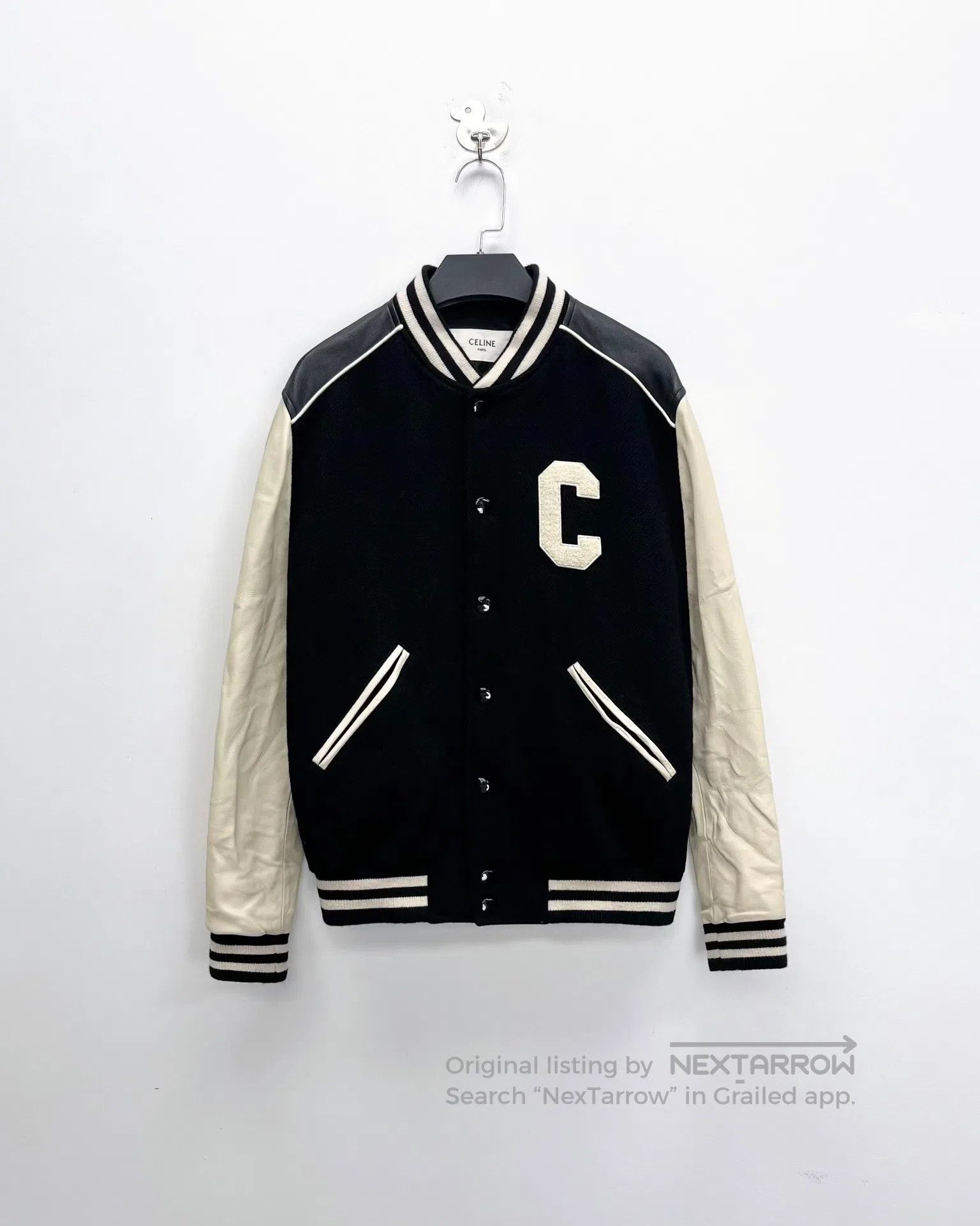 Celine CELINE Black and White Leather Sleeve Baseball Jacket| Size US S / EU 44-46 / 1 - 1 Thumbnail