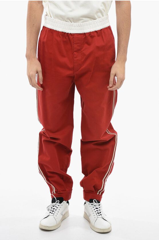 image of Gucci Og1Mm0424 Cotton Drill Trousers In Red, Men's (Size 30)