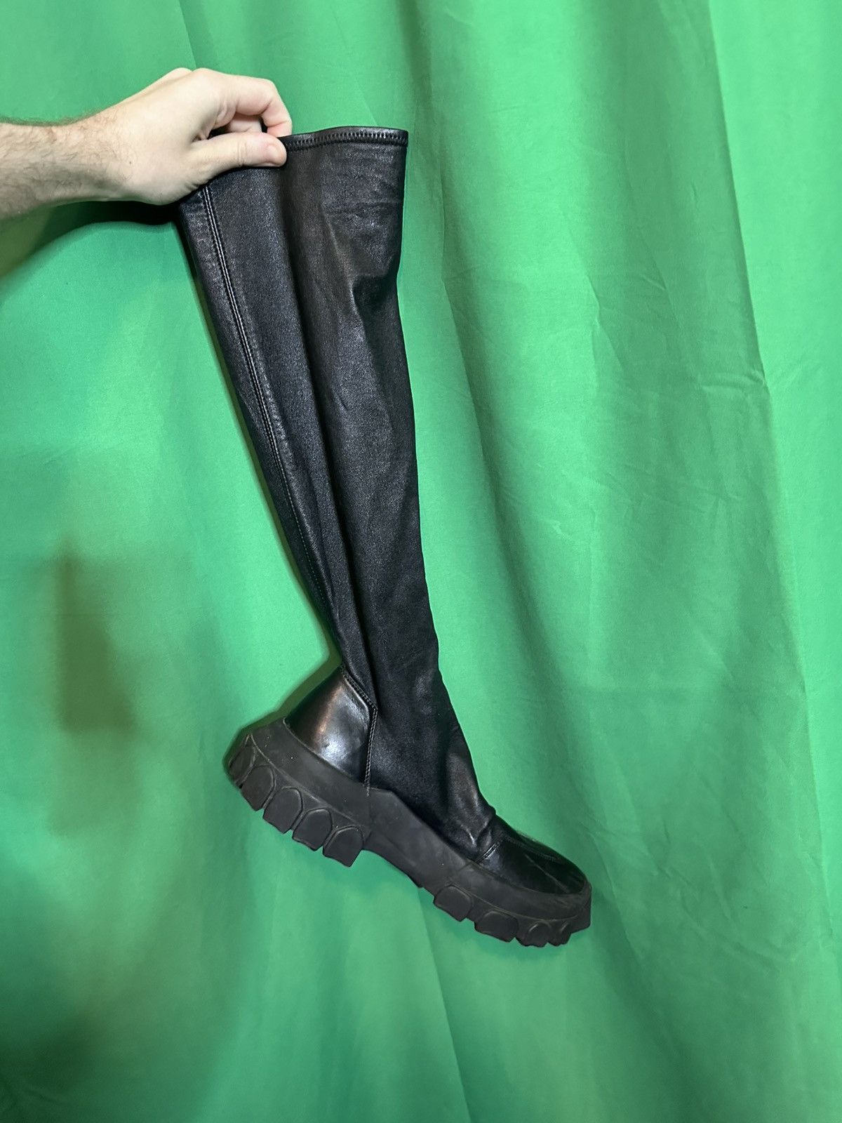 Rick Owens Tractor lug sole lambskin leather sock knee boots Size US 10 / EU 43 - 13 Thumbnail