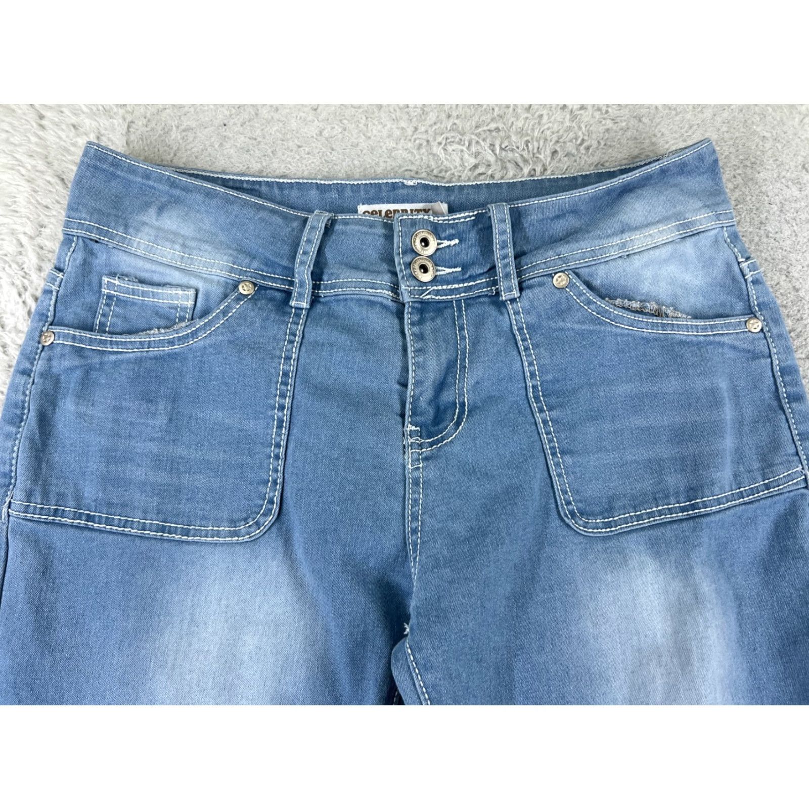 Denime Celebrity Ace Jeans Womens 30x29 Blue Denim Distressed Flared Slim Fit 5-Pocket Logo Button Zip Regular Adult Womens Clothing Size 30" / US 8 / IT 44 - 4 Thumbnail