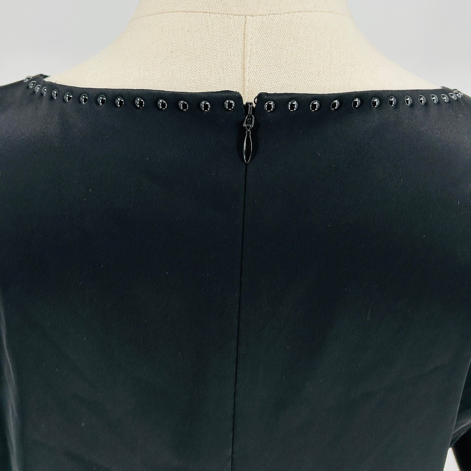 Elie Tahari Black Studded Satin Shift Dress with Silk Sleeves Size XL / US 12-14 / IT 48-50 - 6 Thumbnail