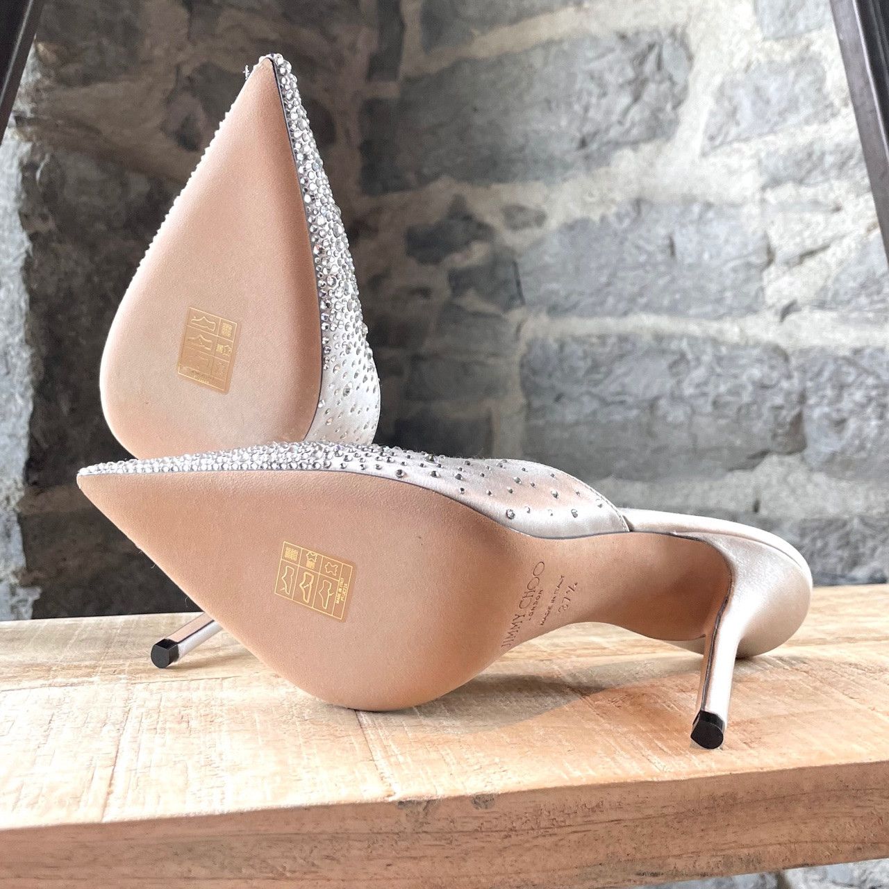Jimmy Choo Jimmy Choo Crystal Embellished Satin Rav 100 Heeled Mules Size US 7.5 / IT 37.5 - 9 Thumbnail