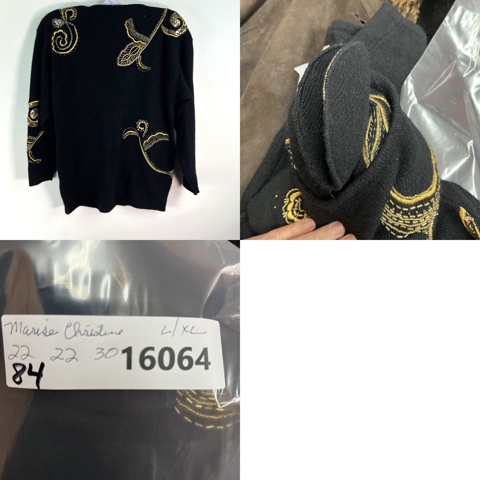 Vintage VINTAGE Marisa Christina Beaded Lamb’s Wool Rabbit Sweater Women’s XL Black Pullover Knit Wool Floral 80s Holiday Must-See Womens Size XL / US 12-14 / IT 48-50 - 8 Thumbnail