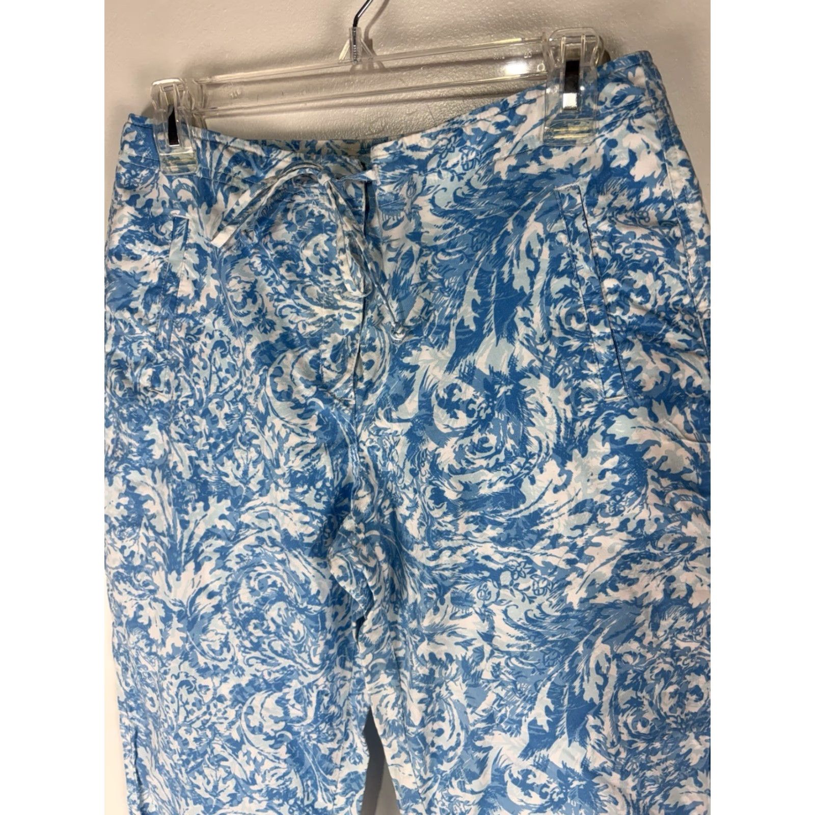 Talbots VINTAGE Talbots Petites Cropped Pants Women’s 6P Blue White Geometric Cotton Spandex Straight Leg Size 28" / US 6 / IT 42 - 2 Thumbnail