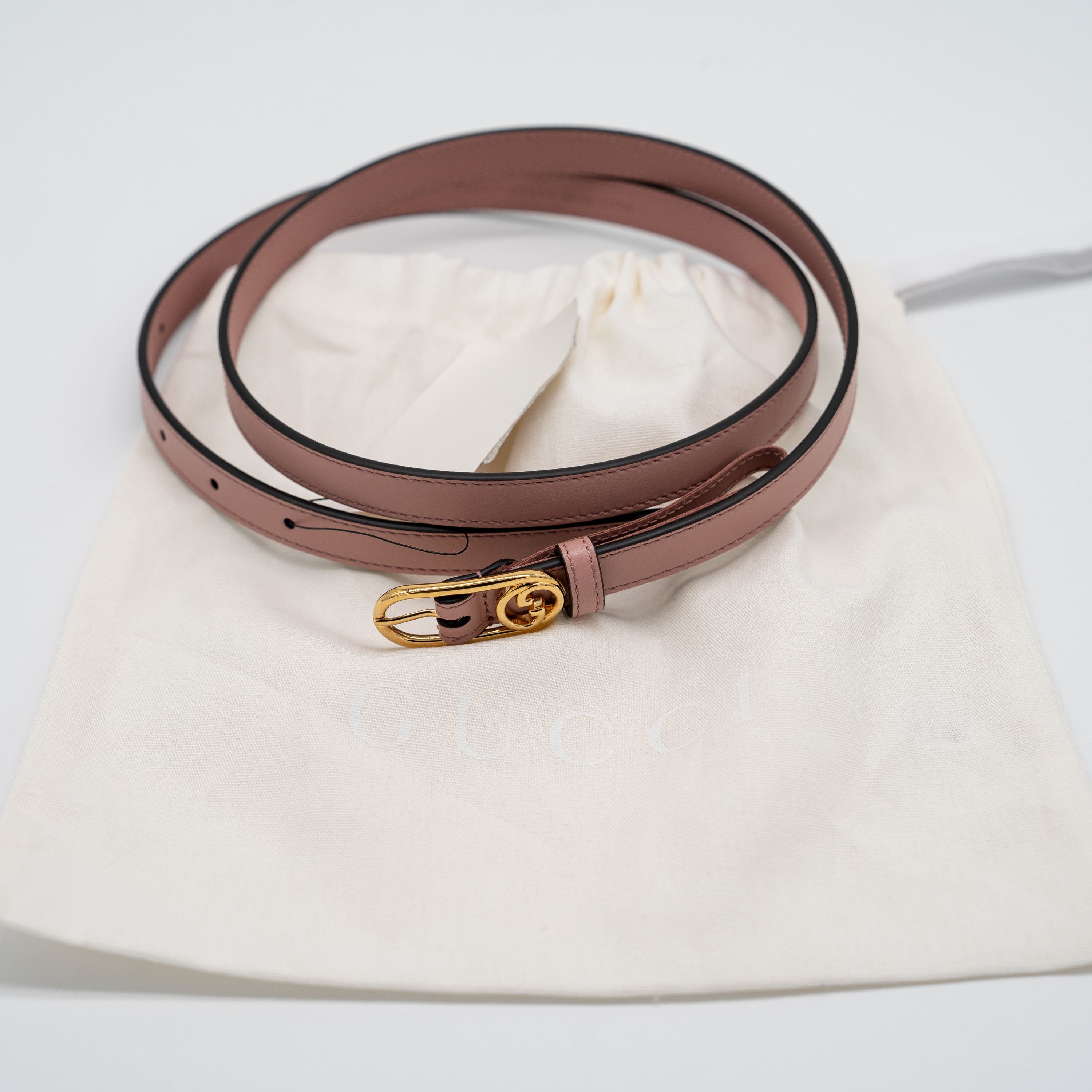 Gucci Gucci Interlocking G Slim Thin Leather Belt Rose Pink Gold Size ONE SIZE - 5 Thumbnail