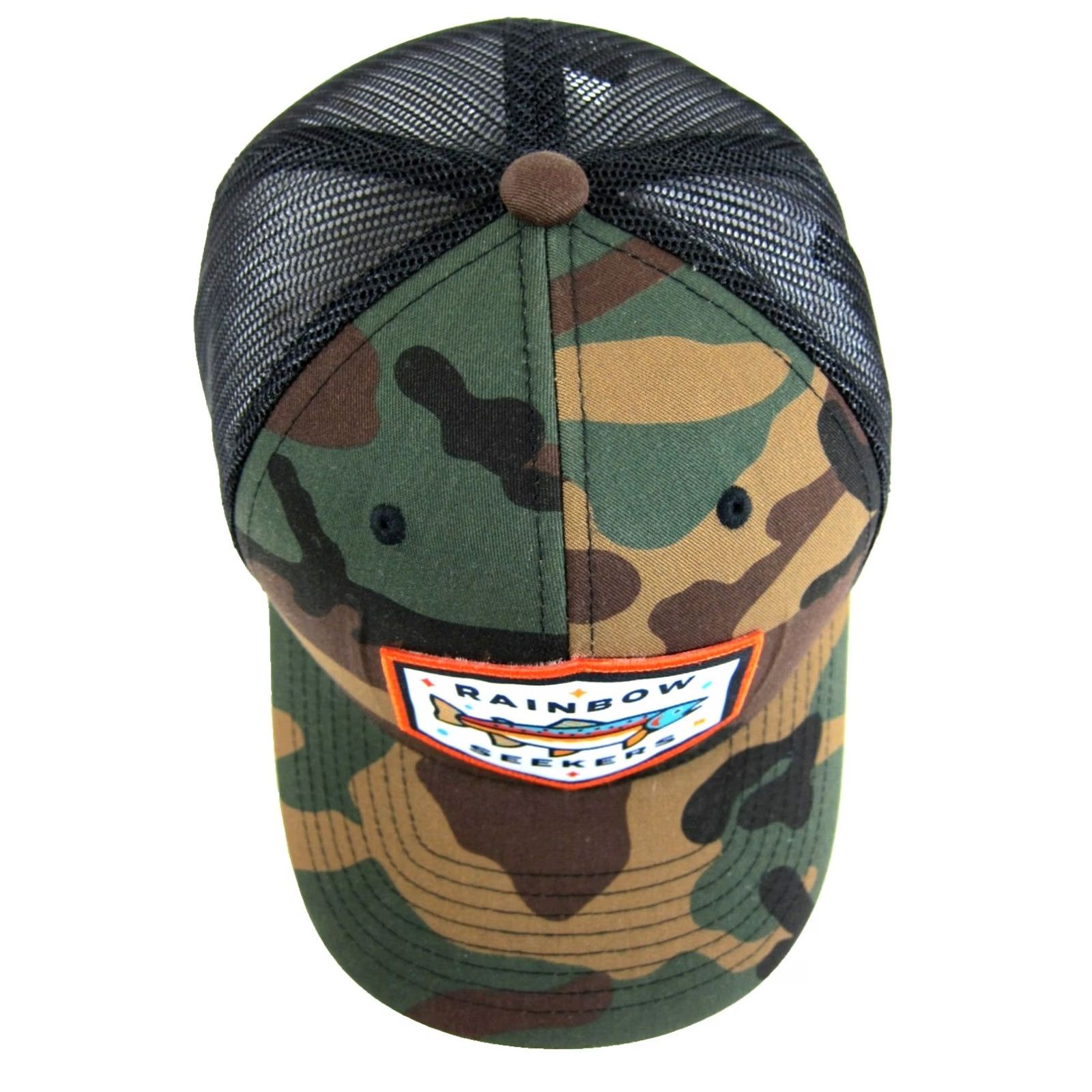 Rainbow Rainbow Seekers Camouflage Green Brown Black Fish Fishing Hunting Trucker Hat OS Size ONE SIZE - 2 Thumbnail