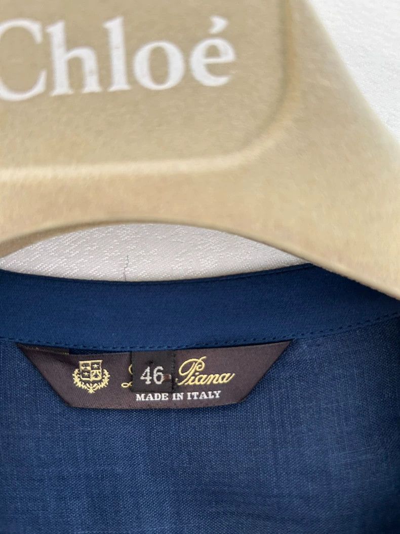 LORO PIANA Dark blue linen silk top