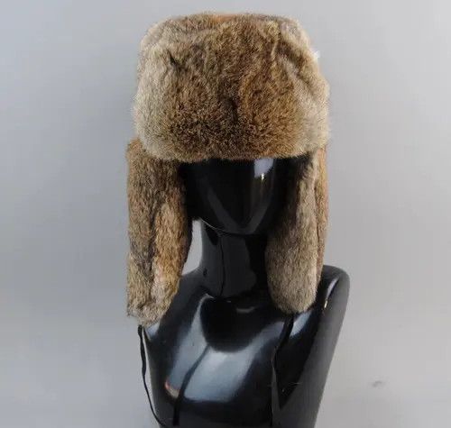 Other Warm Natural Rabbit Fur Bomber Hat With Earflaps Size ONE SIZE - 1 Thumbnail