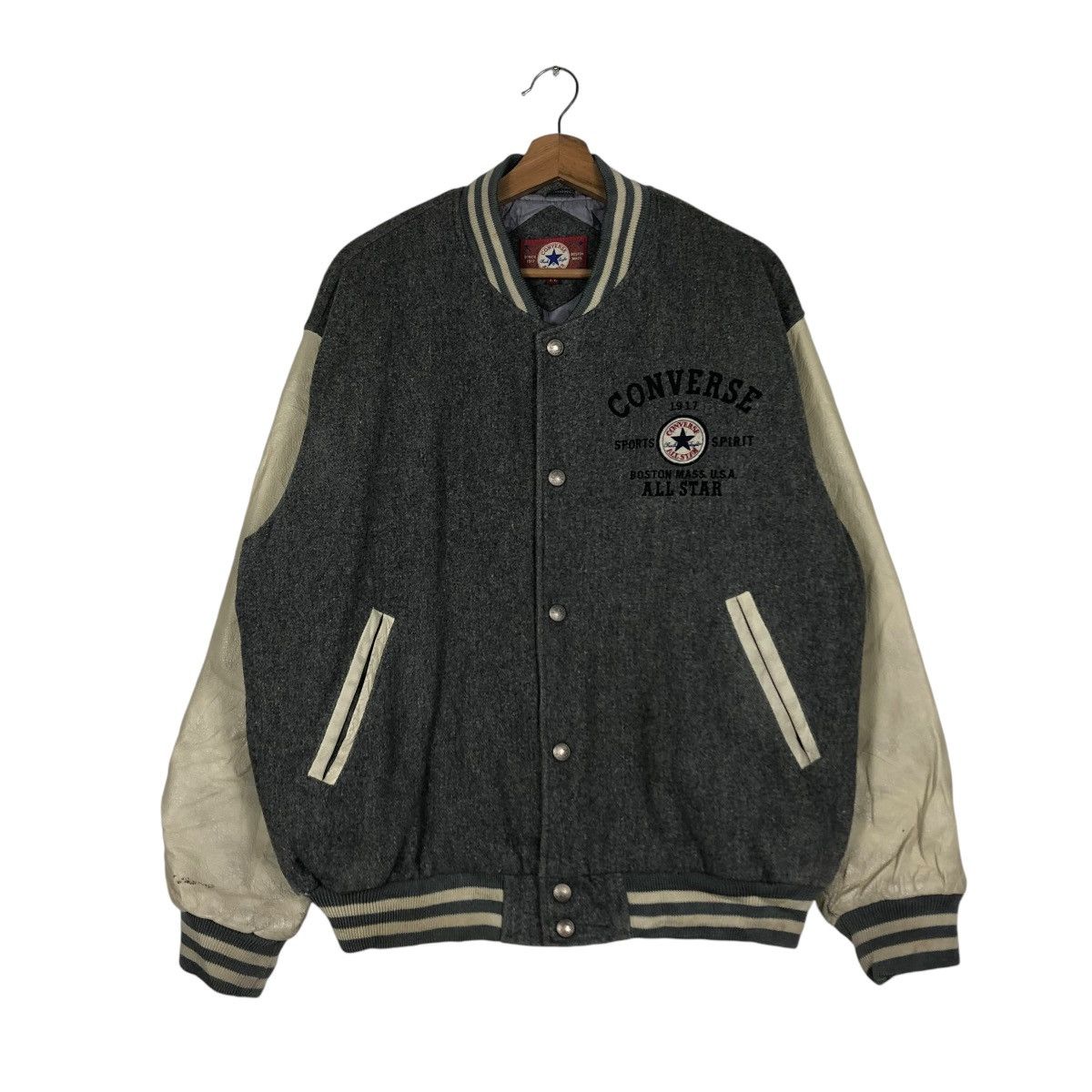 Japanese Brand 🔥VINTAGE JUMPER VARSITY LEATHER JACKET CONVERSE ALL STAR USA Size US L / EU 52-54 / 3 - 3 Thumbnail
