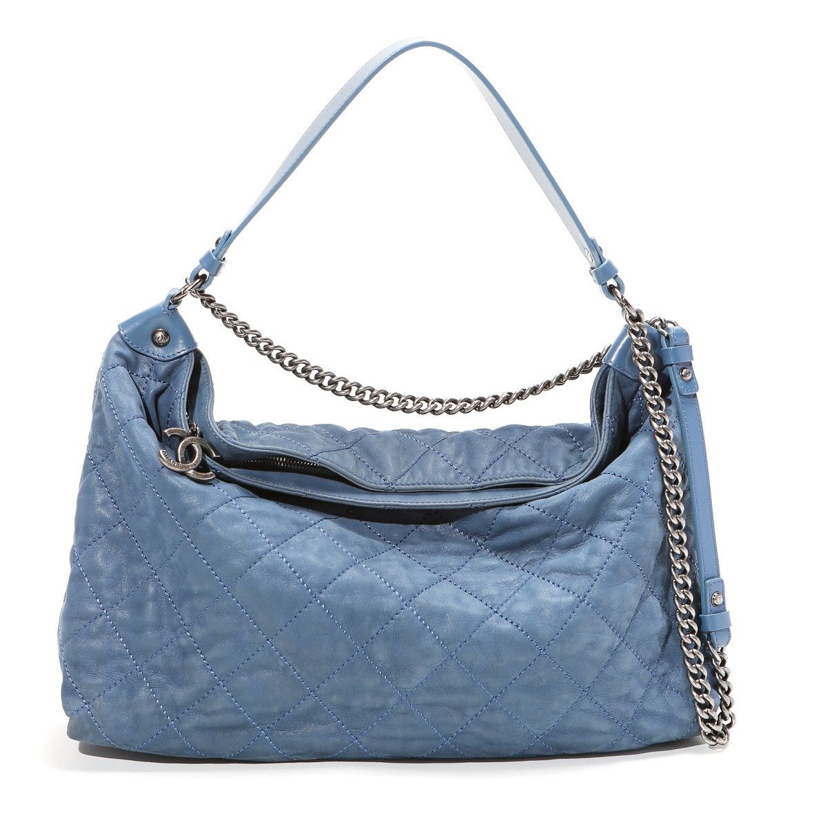 Chanel 2 Way Chain Bag Shoulder Bag Blue Nubuck