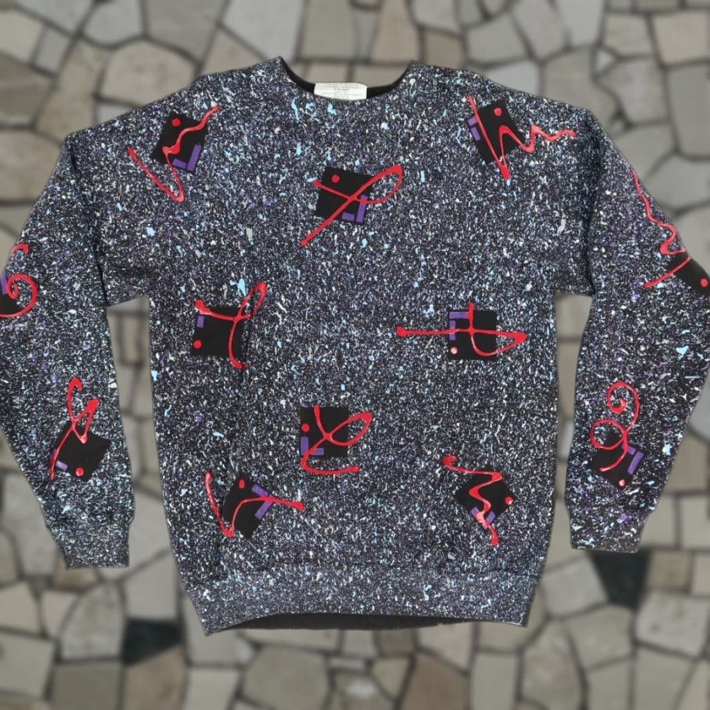 Vintage VTG Splurtworks Wearable Art Made in USA All Over Sweatshirt Black Mens XL 90s Vintage Shirt Pullover Crew Neck Size US XL / EU 56 / 4 - 1 Thumbnail