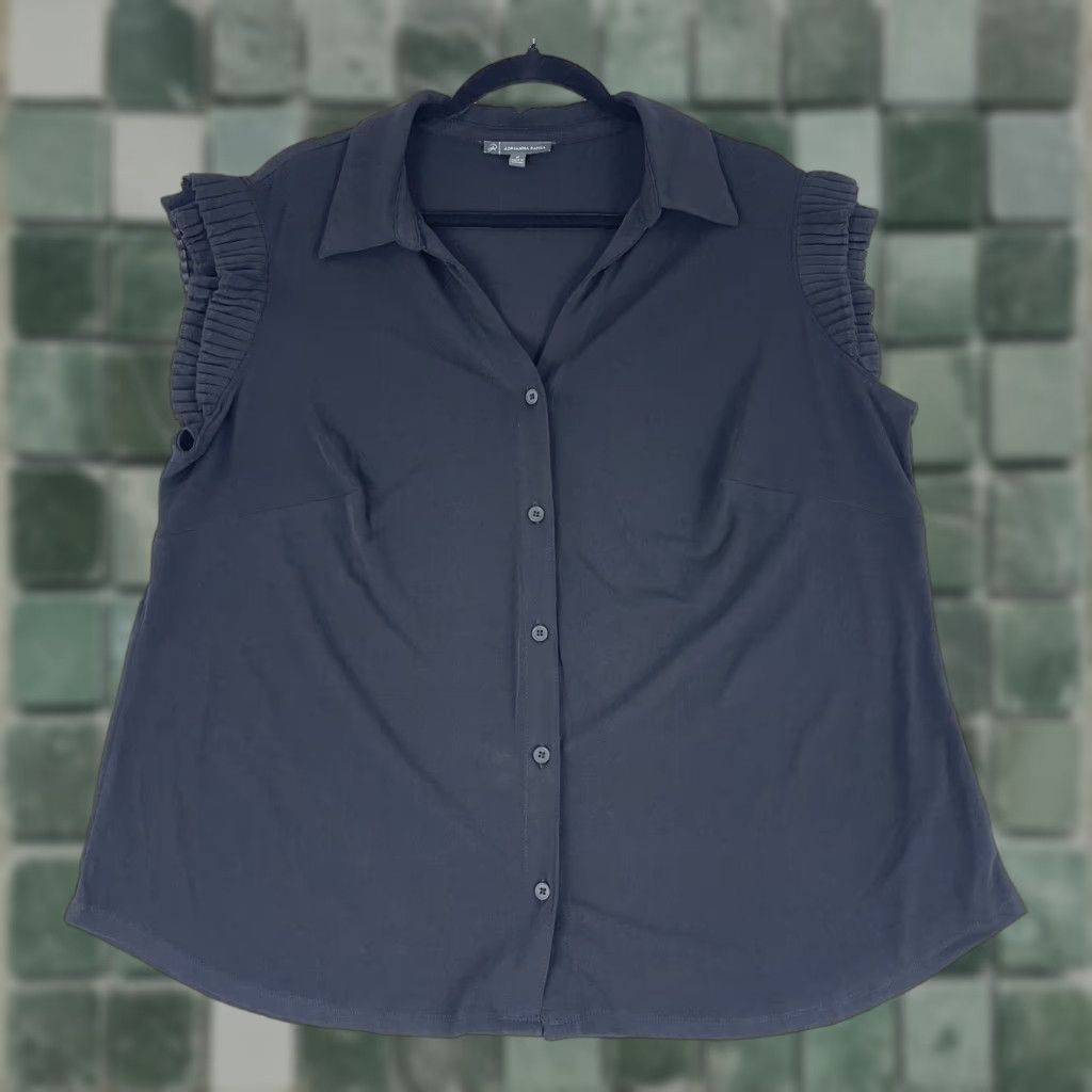 Adrianna Papell Adrianna Papell Shirt Womens 1X Black Button-Up Cap Sleeve Casual Pullover Size XL / US 12-14 / IT 48-50 - 1 Thumbnail