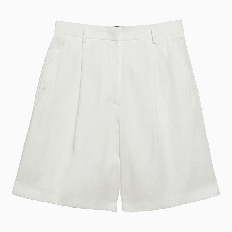 image of Weekend Max Mara White Cotton And Linen Bermuda Shorts, Women's (Size 27)