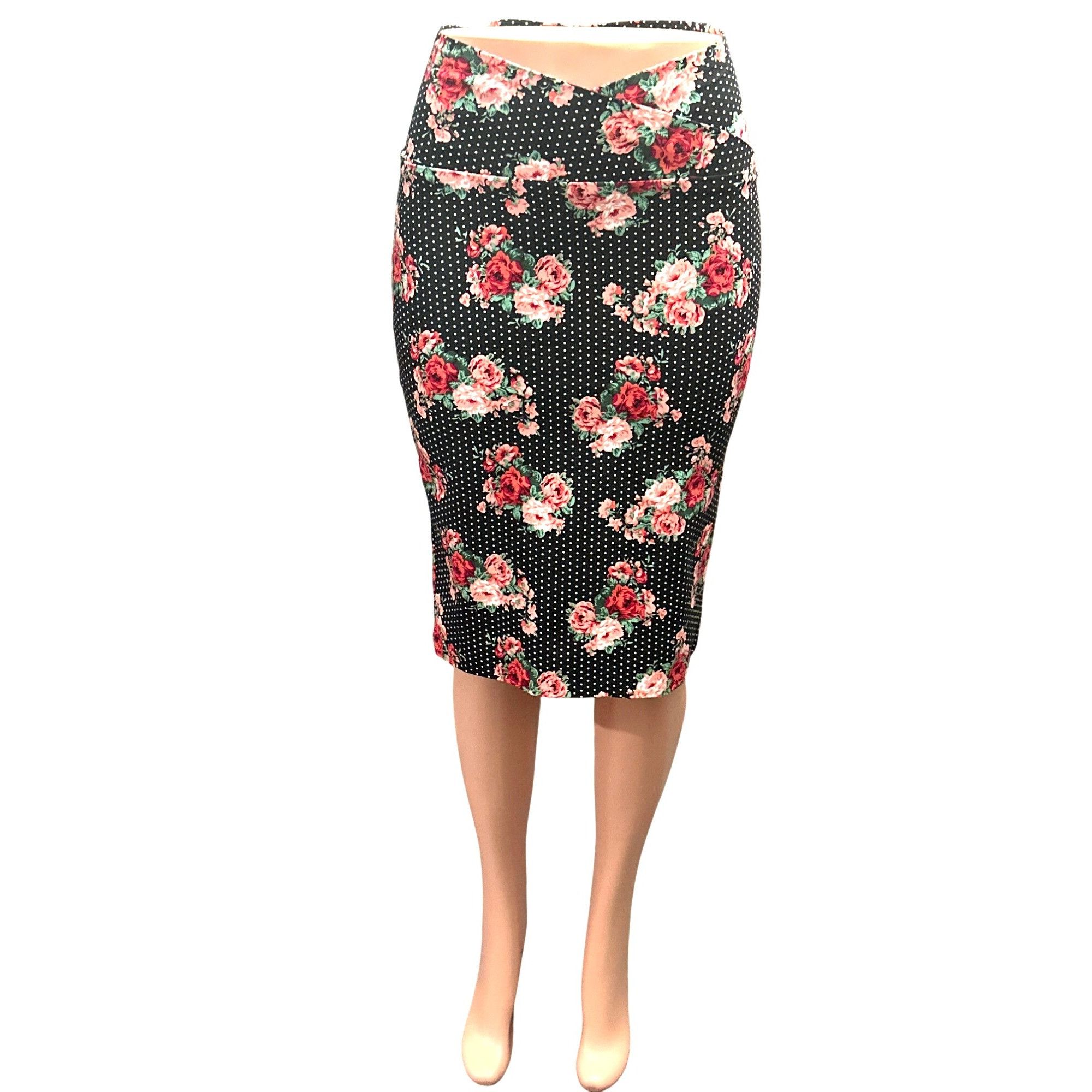 Other ABN Floral Pencil Skirt M Black White Dot High Waist Stretch Size 27" / US 4 / IT 40 - 3 Thumbnail