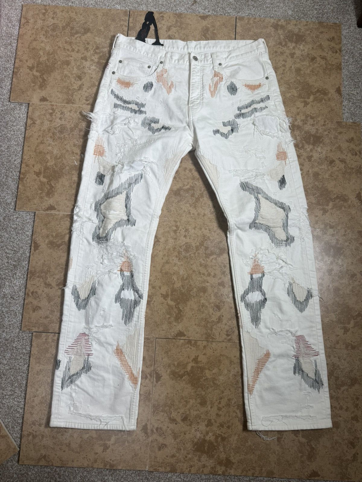 Image of Vlone White Scab Runway Denim, Men's (Size 36)