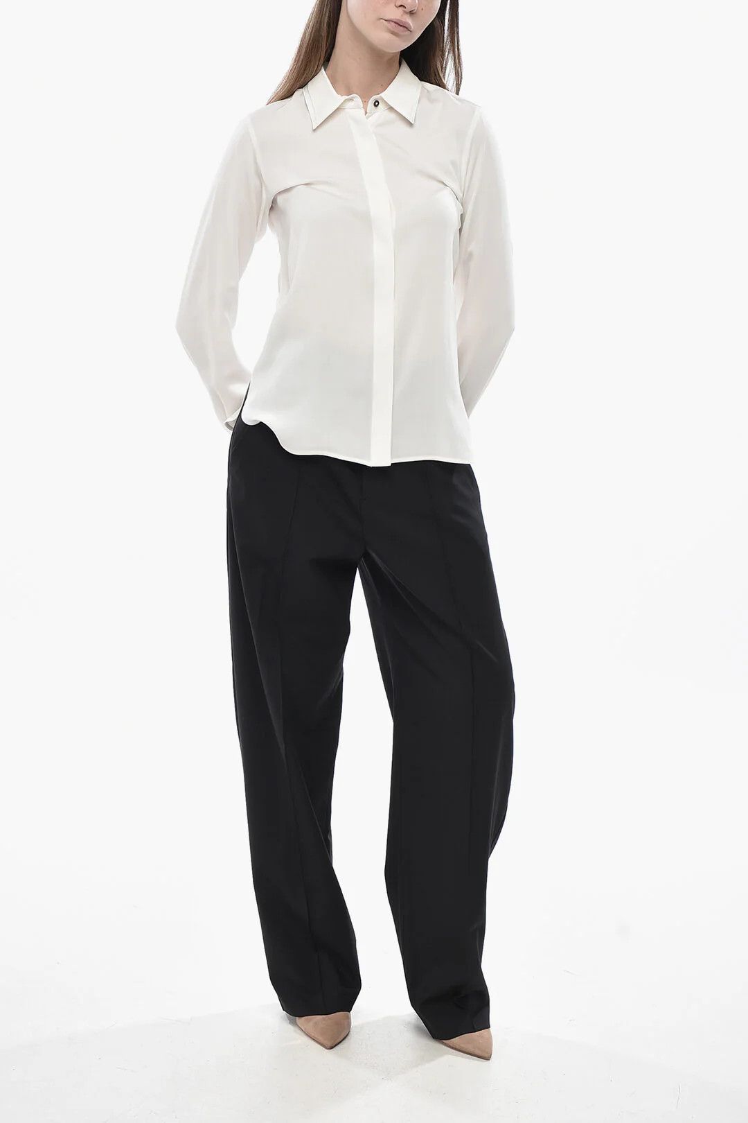 Max Mara og1mm0426 Silk Chiffon Blouse in White Size S / US 4 / IT 40 - 4 Thumbnail