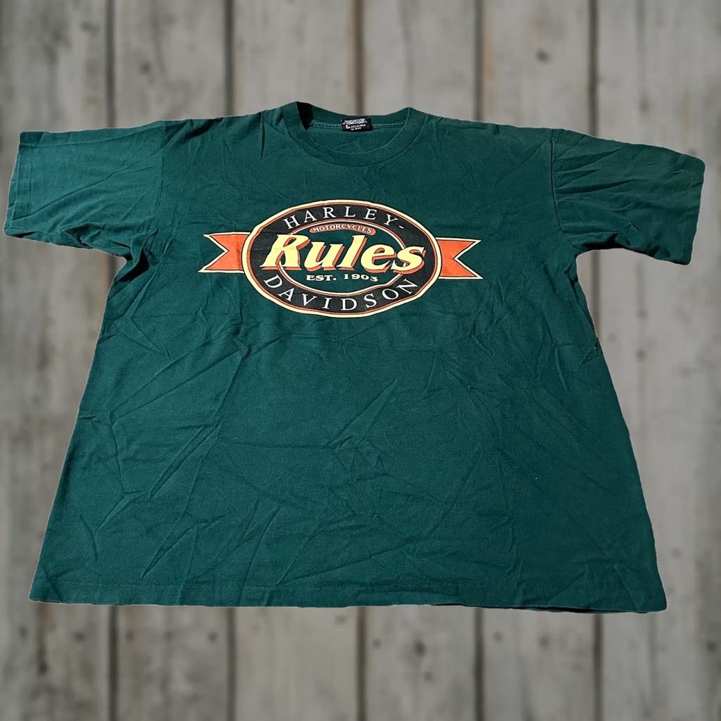 Harley Davidson VINTAGE Harley-Davidson Biker Shirt 90s Rules T-Shirt XL Men's Green Shirt XL Mens Size US XL / EU 56 / 4 - 1 Thumbnail