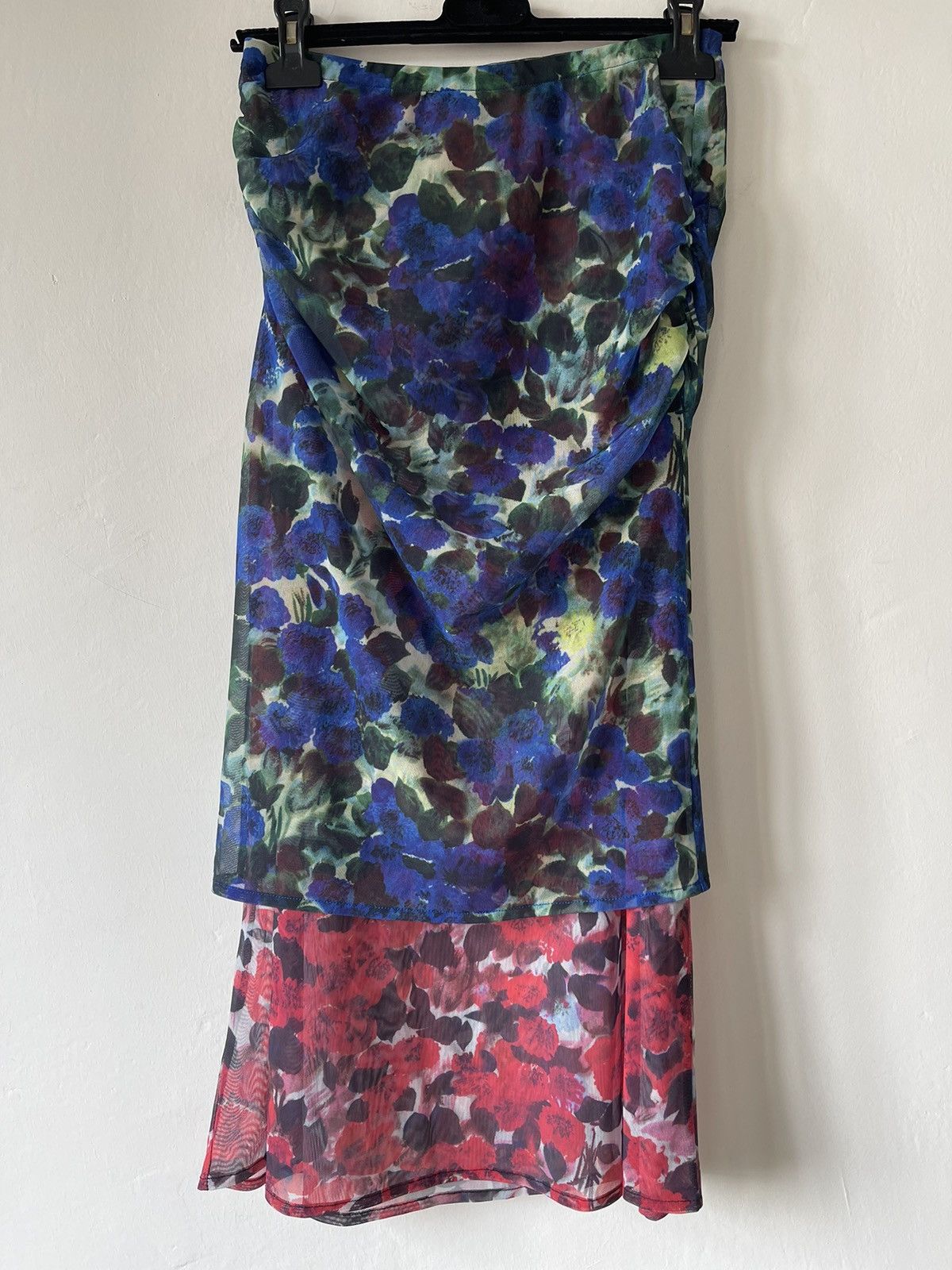 Dries Van Noten Gathered floral-print stretch-mesh midi skirt Extra Small Size 25" / US 0 / IT 36 - 3 Thumbnail