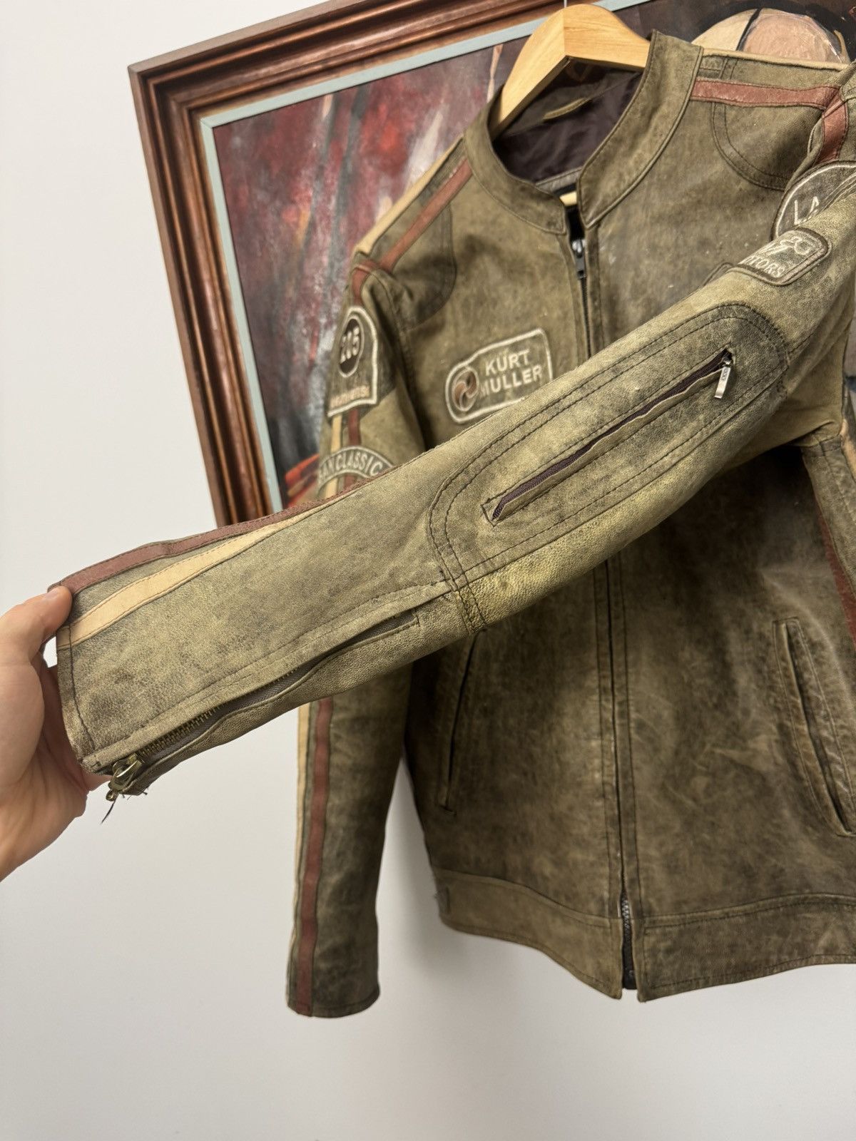 Vintage Genuine Leather Vintage Racing Moto Jacket Washed Aged Brown Size US M / EU 48-50 / 2 - 6 Thumbnail
