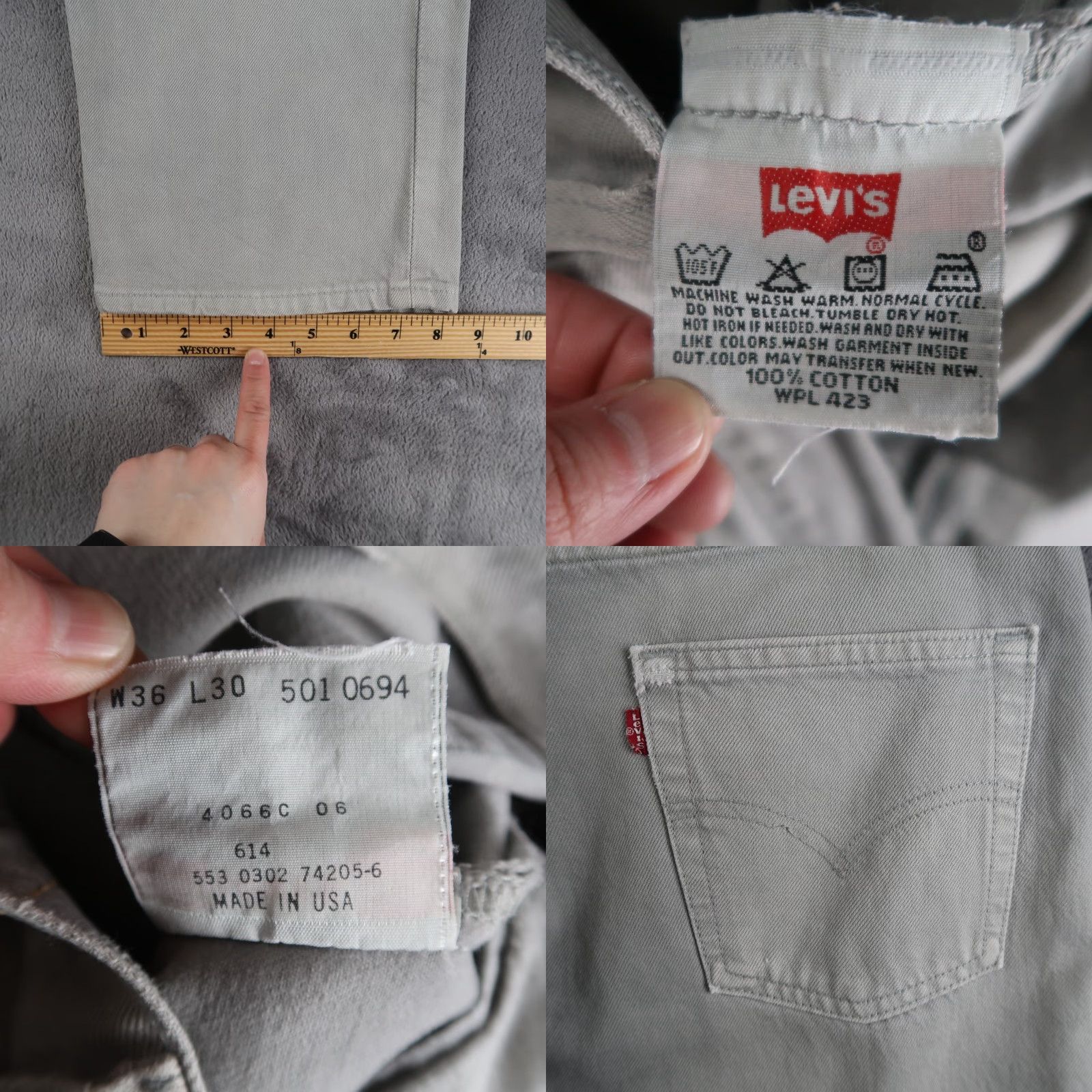 Levi's VINTAGE Levi's 501 Jeans Straight Denim Gray Mens USA 36x30 (35.5x30) Adjustable Inseam Belt Loops 5-Pocket Button Closure Regular Fit Size US 36 / EU 52 - 8 Thumbnail