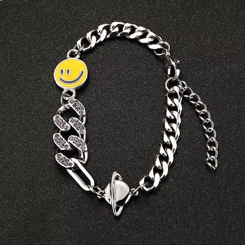 Jewelry Retro Smile Face Cuban Link Chain Bracelet Size ONE SIZE - 3 Thumbnail
