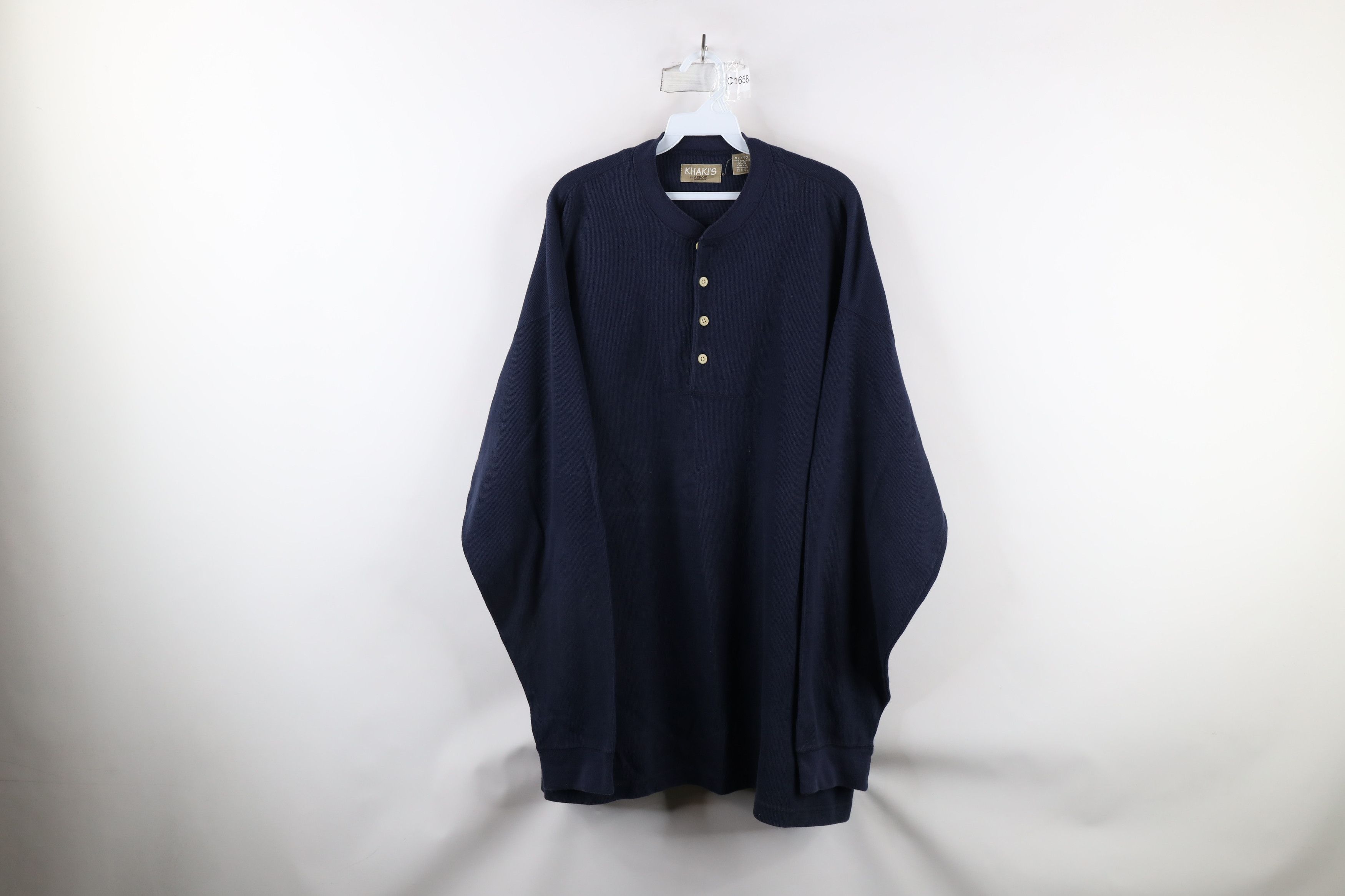 Vintage Vintage 90s Streetwear Heavyweight Henley T-Shirt Blue Size US XL / EU 56 / 4 - 1 Thumbnail
