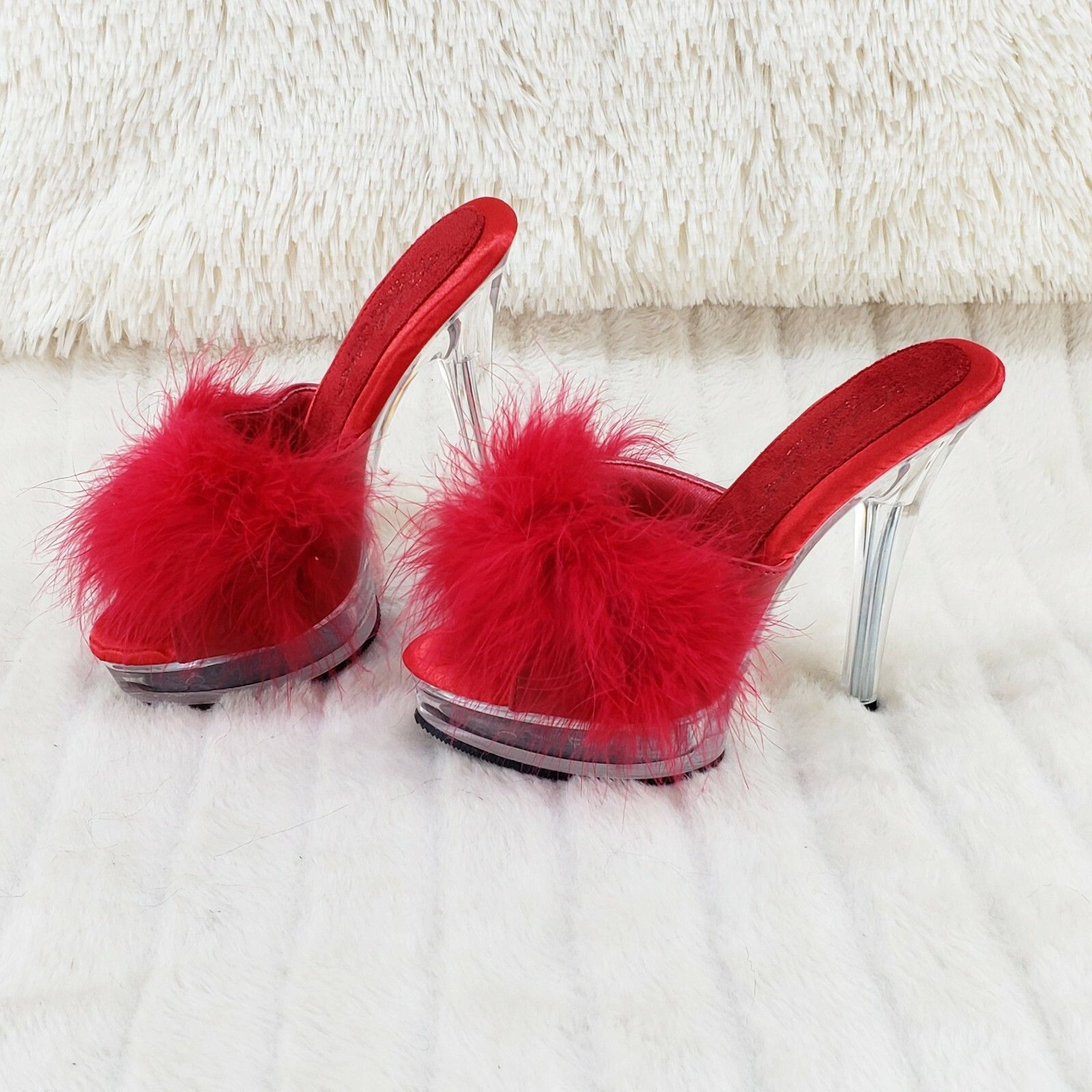 Majesty 501 Marabou Feather Slip On Platform Sandals 6 Stil