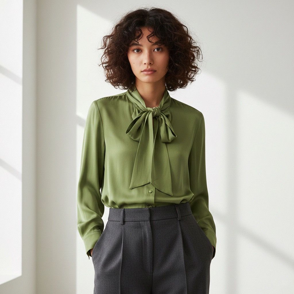 Gucci Gucci Green Tie Neck Long Sleeve Blouse Top Size M / US 6-8 / IT 42-44 - 1 Thumbnail
