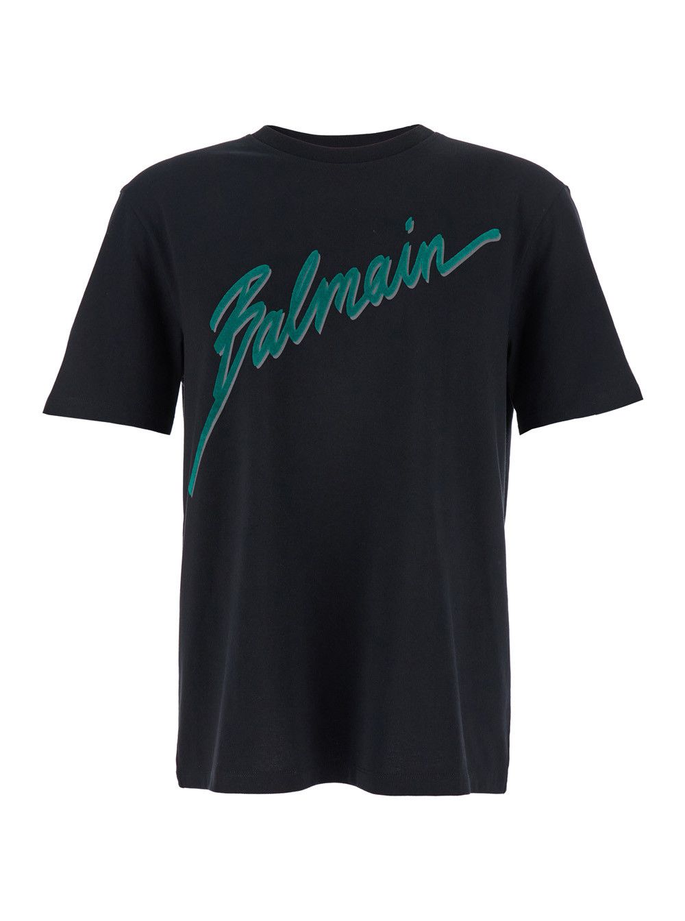Balmain Black Crewneck T-Shirt with Logo Lettering Print on the Front in Cotton Man Size US L / EU 52-54 / 3 - 1 Thumbnail