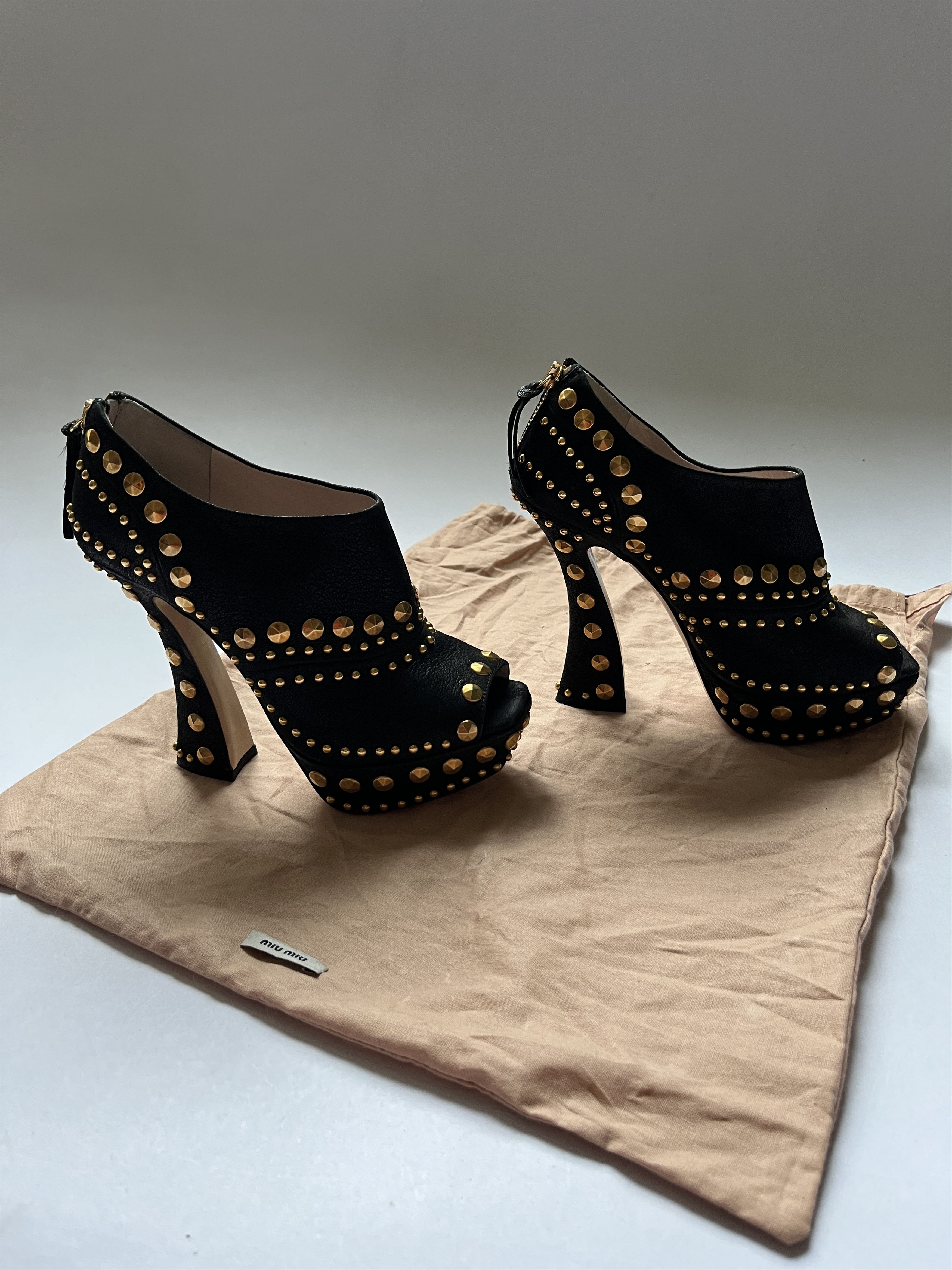 Miu Miu ⚡️QUICK SALE⚡️Miu Miu Black with Gold Stud Heels Size US 4.5 / IT 34.5 - 3 Thumbnail
