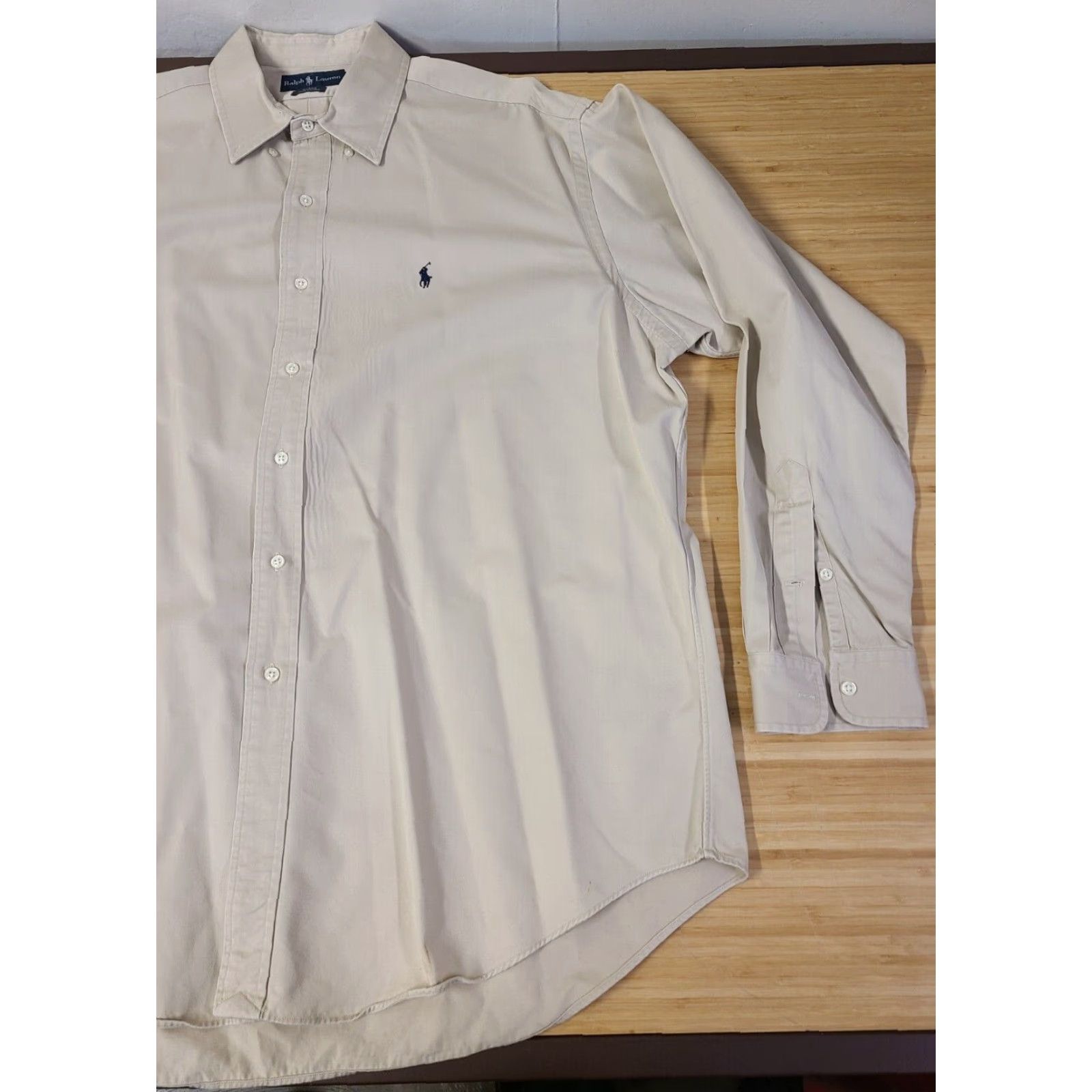 Polo Ralph Lauren Polo Ralph Lauren Blake Long Sleeve Button-Up Dress Shirt XL Beige Men's Button-Down Collar Logo Regular Knit Cotton Size 46R - 2 Thumbnail