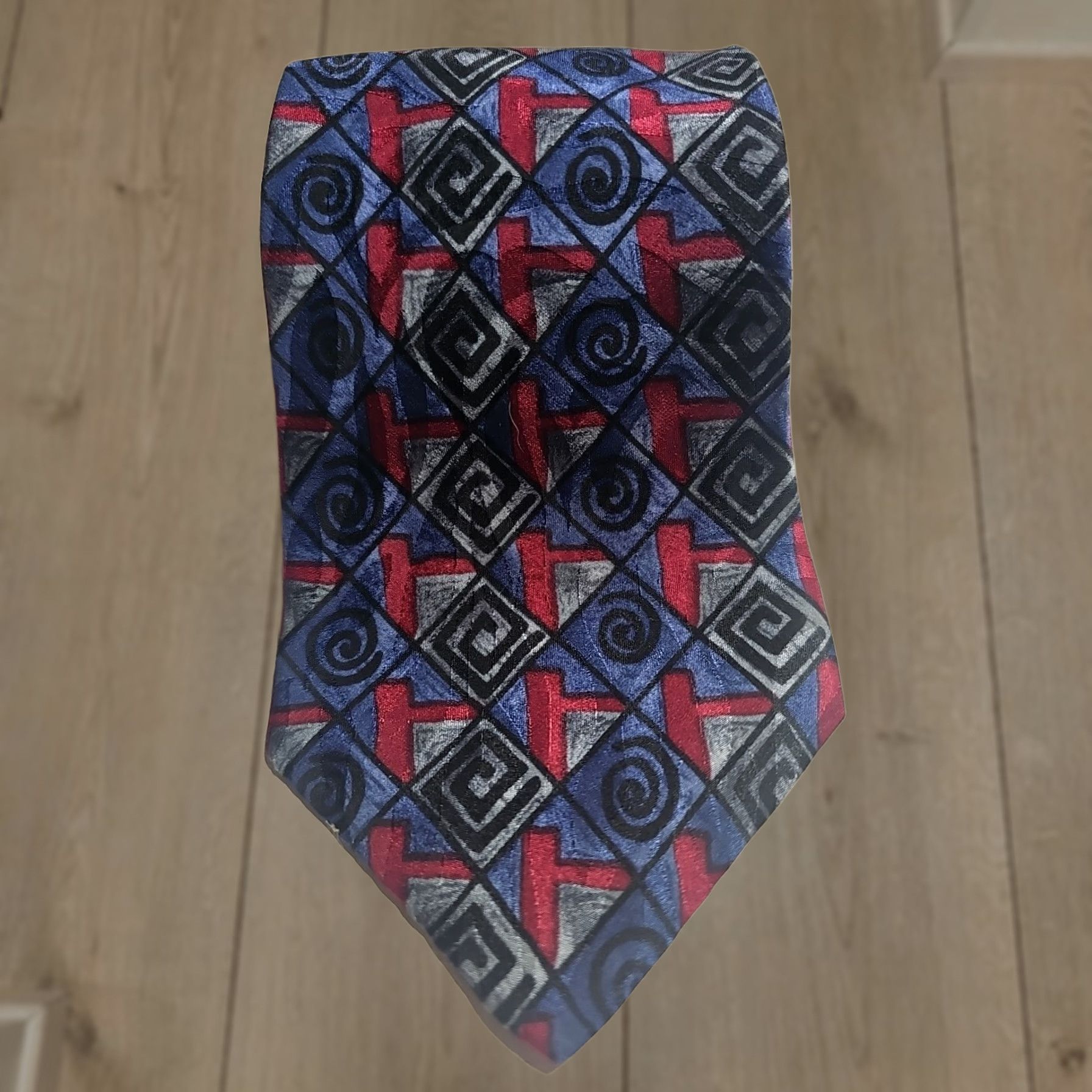 Albert Nipon Albert Nipon Studio Geometric Silk Neck Tie 57”L 4”W Blue Multi-Color USA Men Tie Size ONE SIZE - 1 Thumbnail