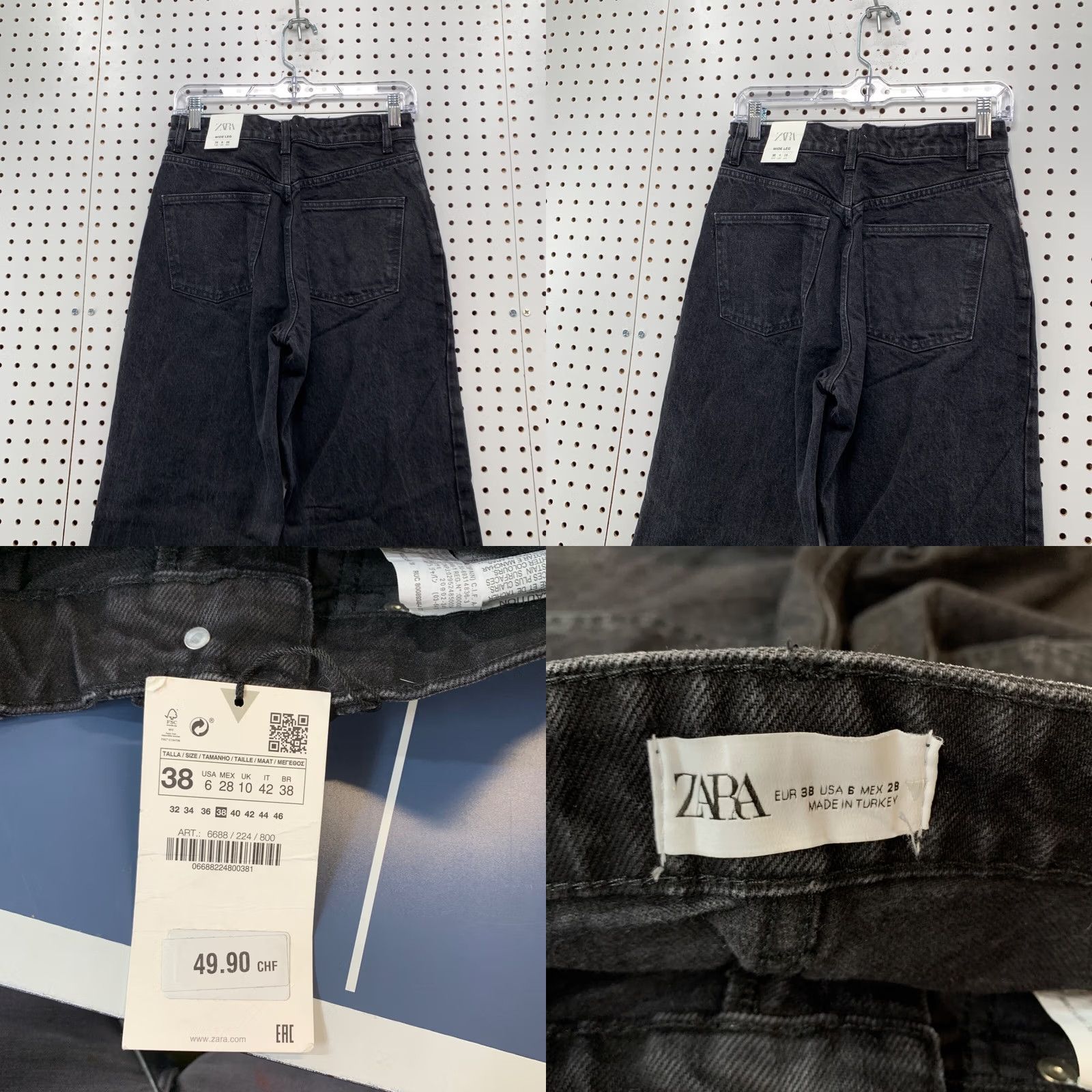 Zara Zara Jeans Womens Size 6 Fits 27x33 Black Denim High Rise Wide Leg New NWT Size 28" / US 6 / IT 42 - 9 Thumbnail