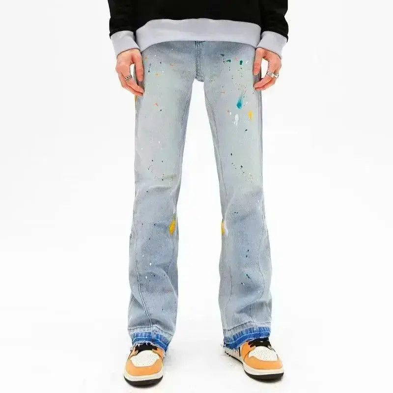 Japanese Brand Ink Graffiti Baggy Ripped Flare Jeans Pants Size US 32 / EU 48 - 3 Thumbnail