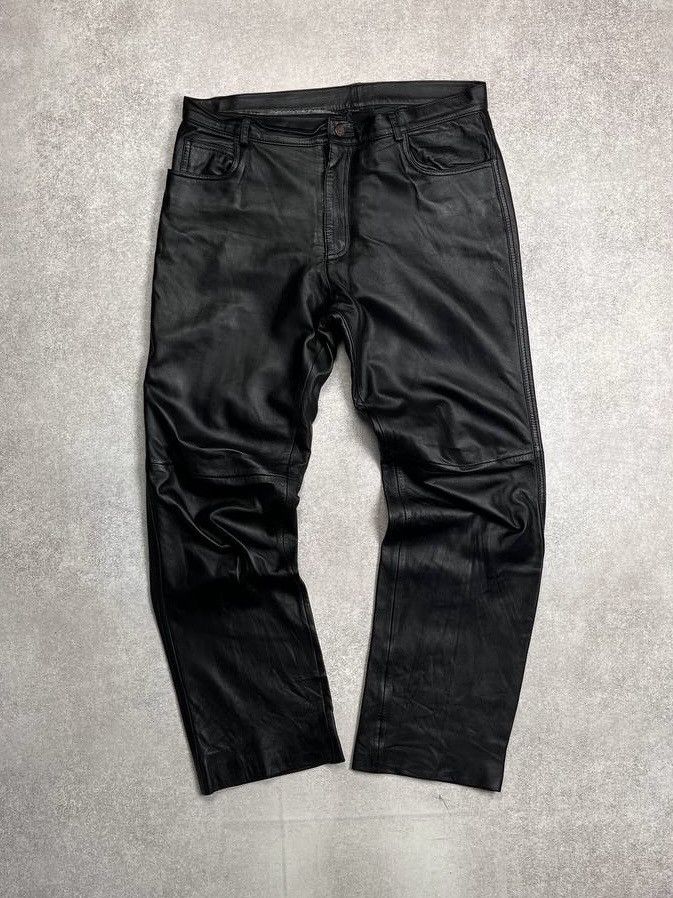 Genuine Leather × Vintage Vintage Genuine Leather Moto Baggy Pants Rare 34 Size US 34 / EU 50 - 2 Thumbnail