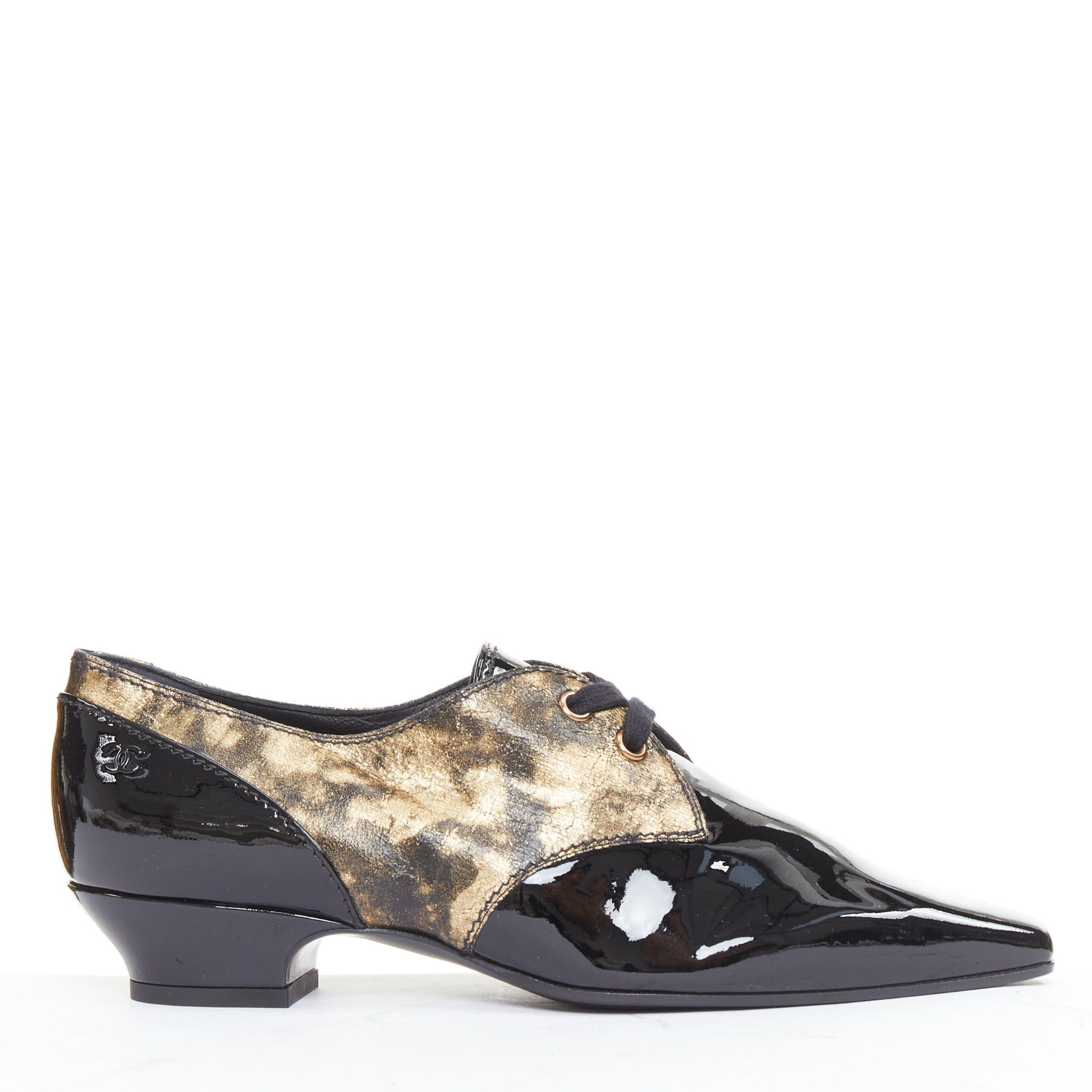 Chanel CHANEL 2018 Runway Forest Fairies black gold pointed square toe CC derby oxford EU38.5 Size US 8.5 / IT 38.5 - 1 Thumbnail